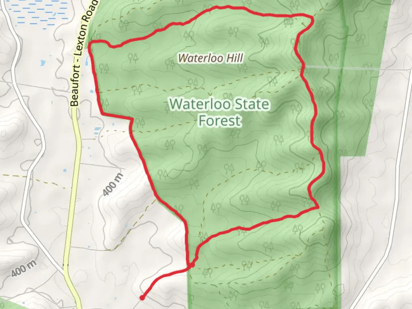 An image depicting the trail Waterloo Forest Circuit Trail and its surrounding area.