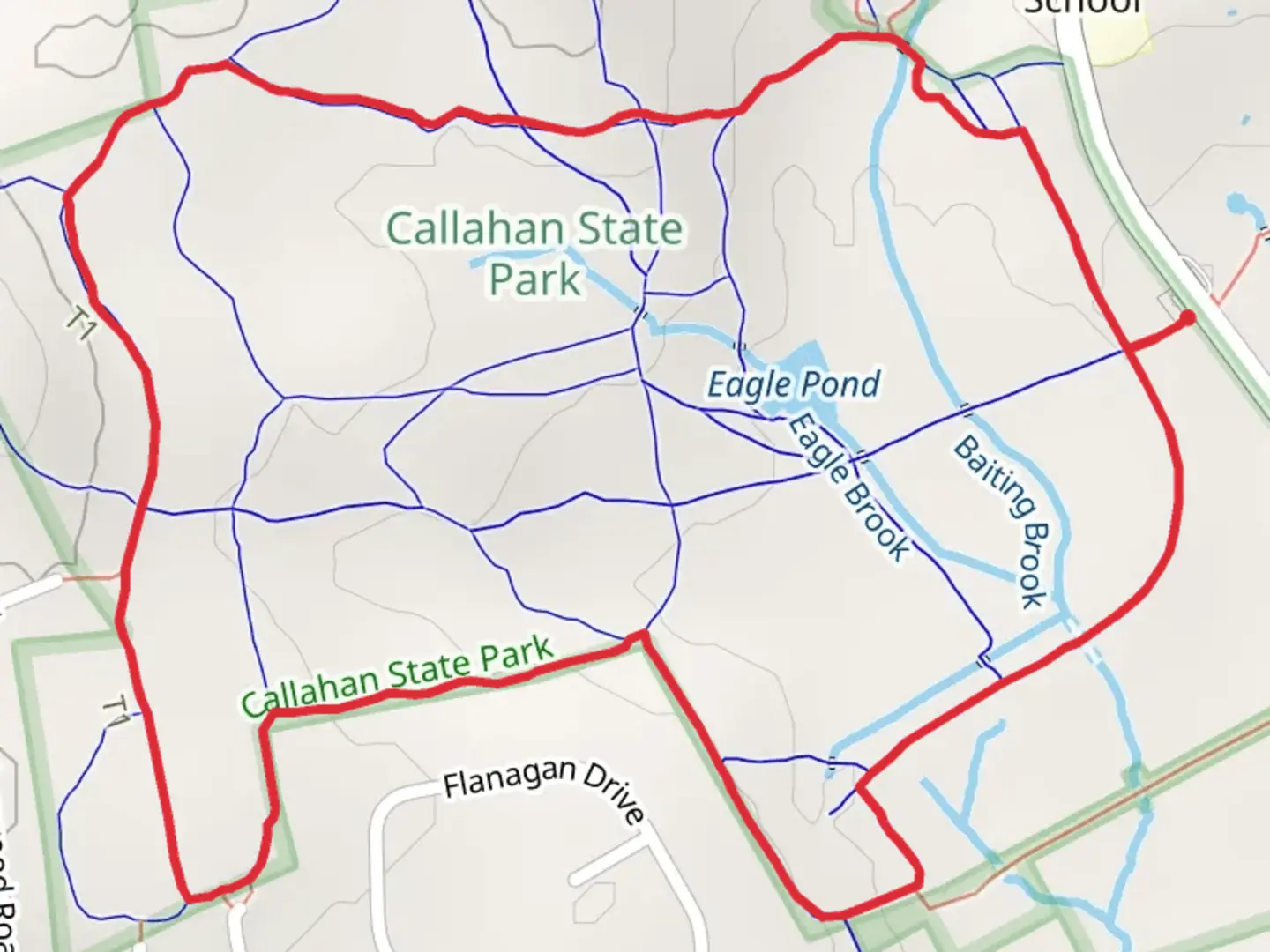 An image depicting the trail Callahan State Park from Millwodd Street and its surrounding area.