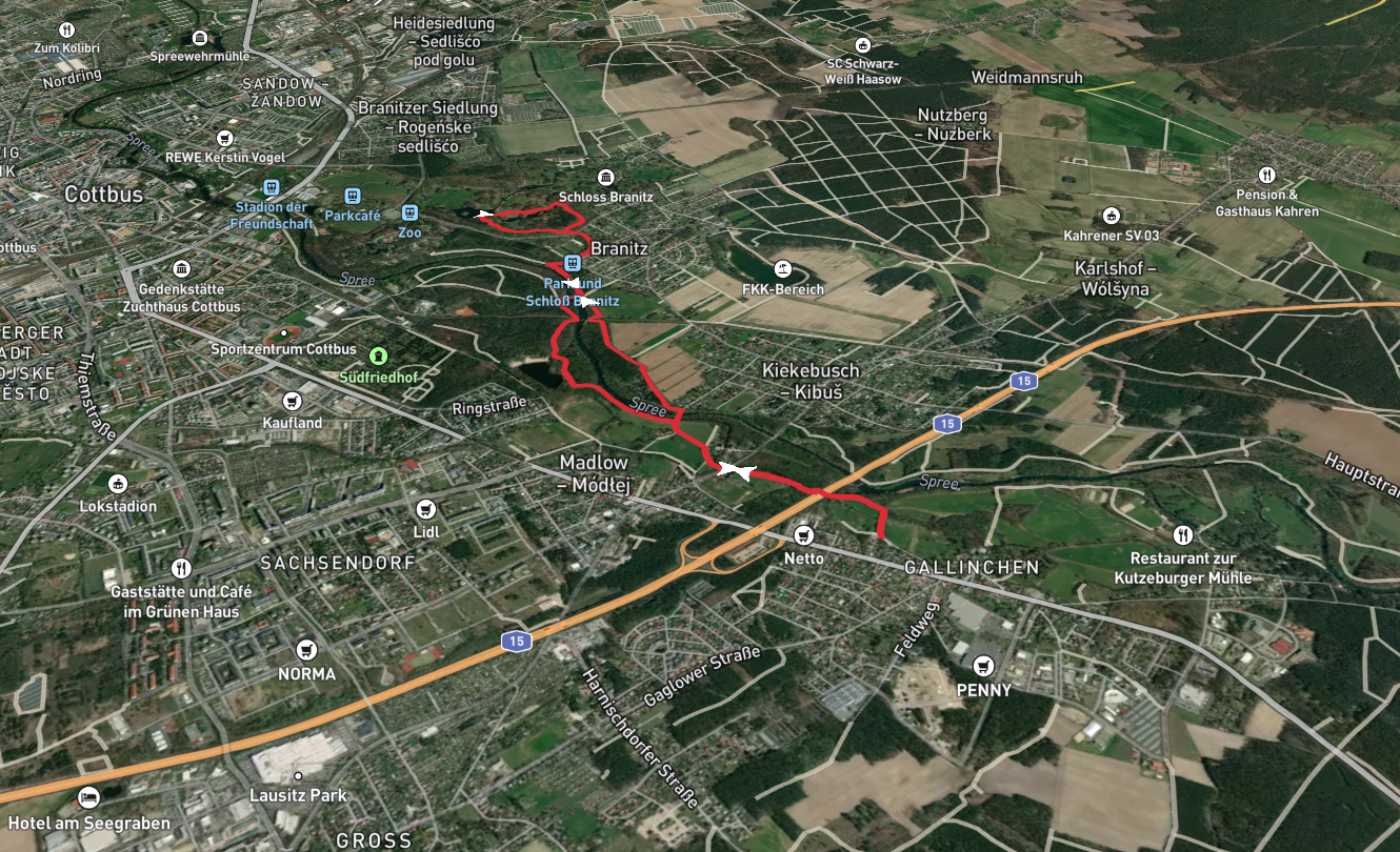 Spree and Schlangensee via Wanderweg CB and Cottbuser Wanderring