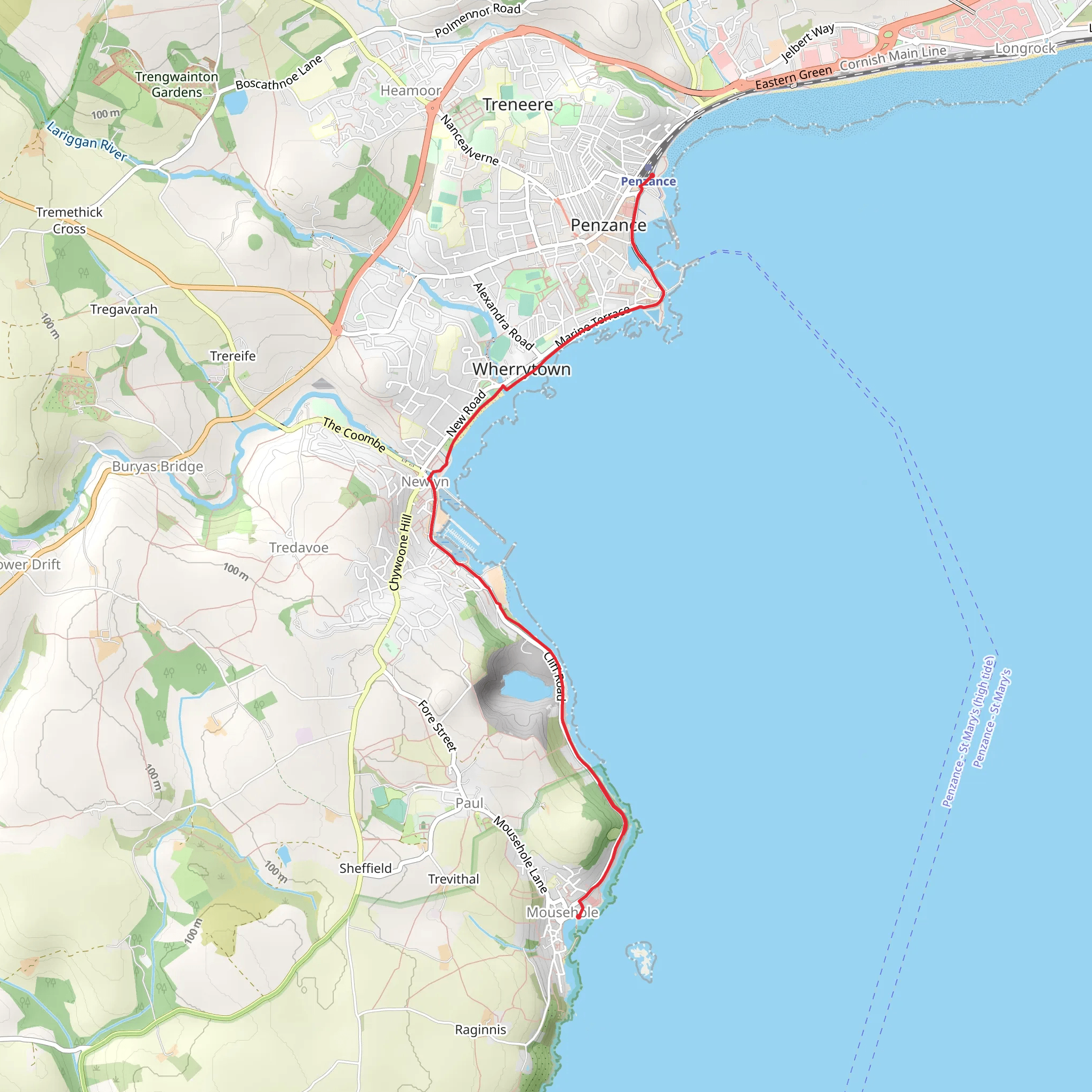 Penzance to Mousehole Walk mobile static map