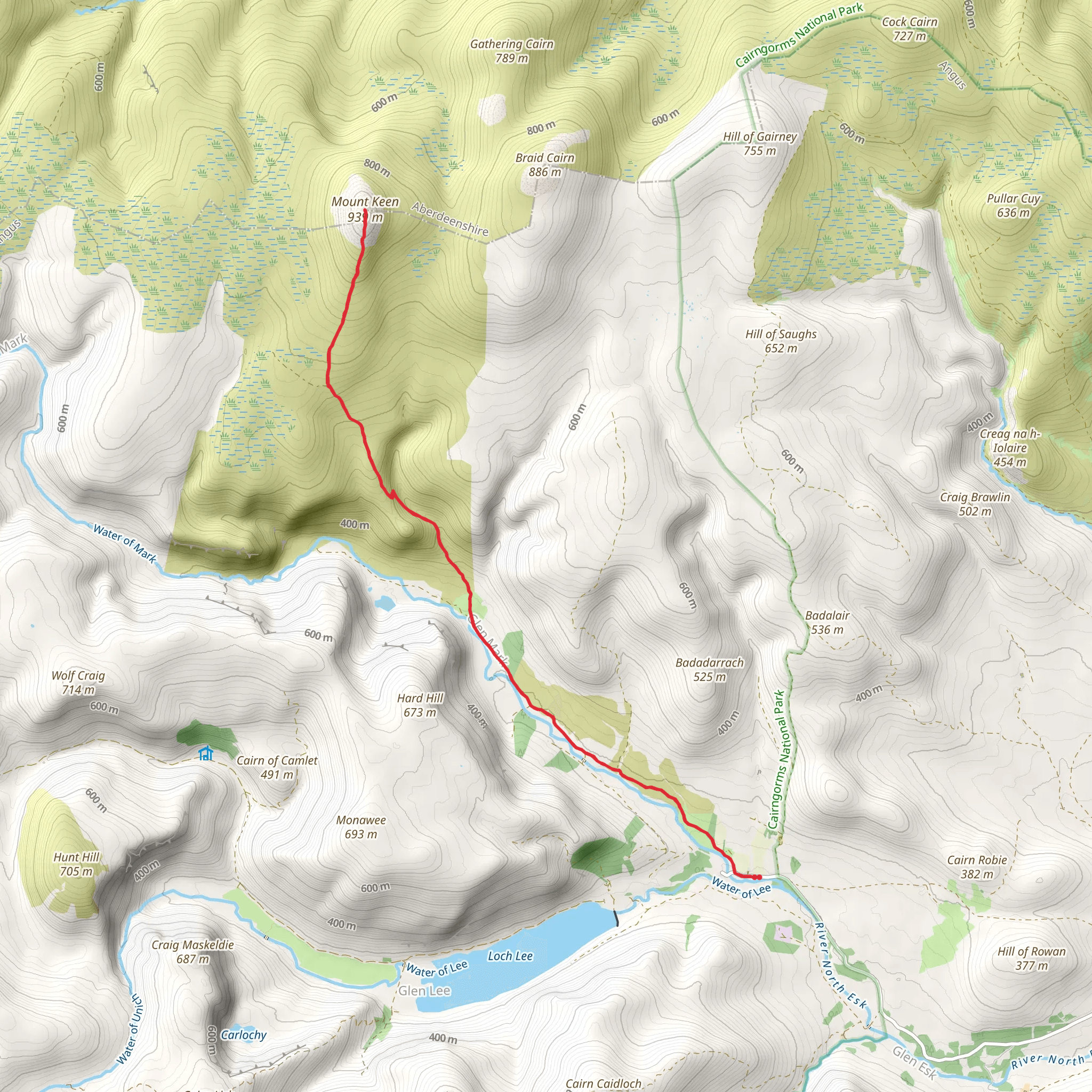 Mount Keen mobile static map