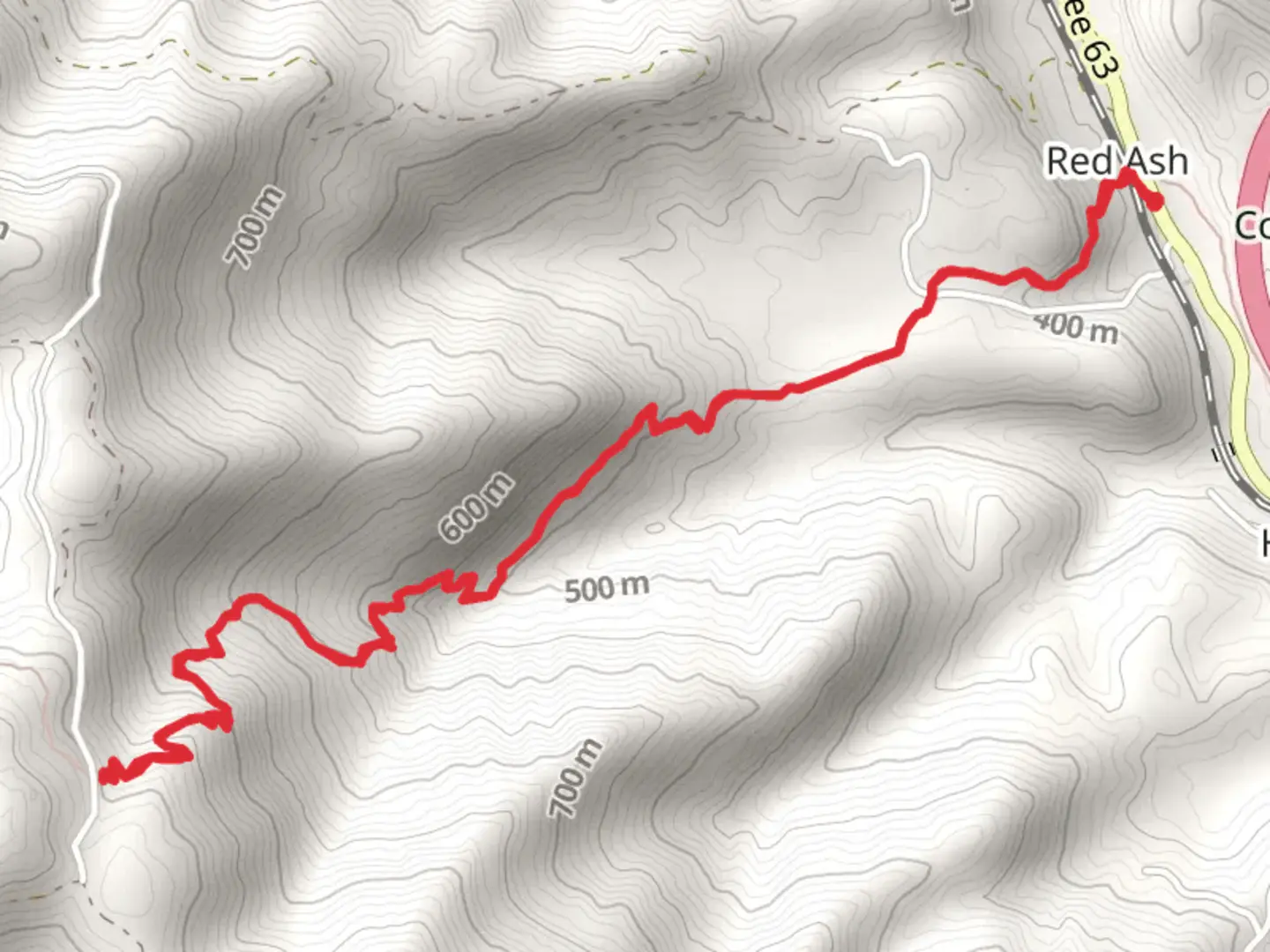 An image depicting the trail Red Ash Bridge Trail - Short and its surrounding area.