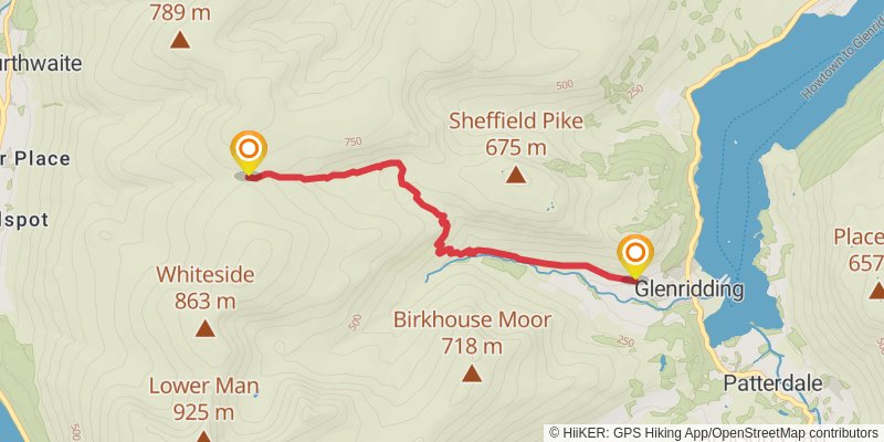Helvellyn, Whiteside and Stybarrow Dod Loop from Glenridding alt 3 Map