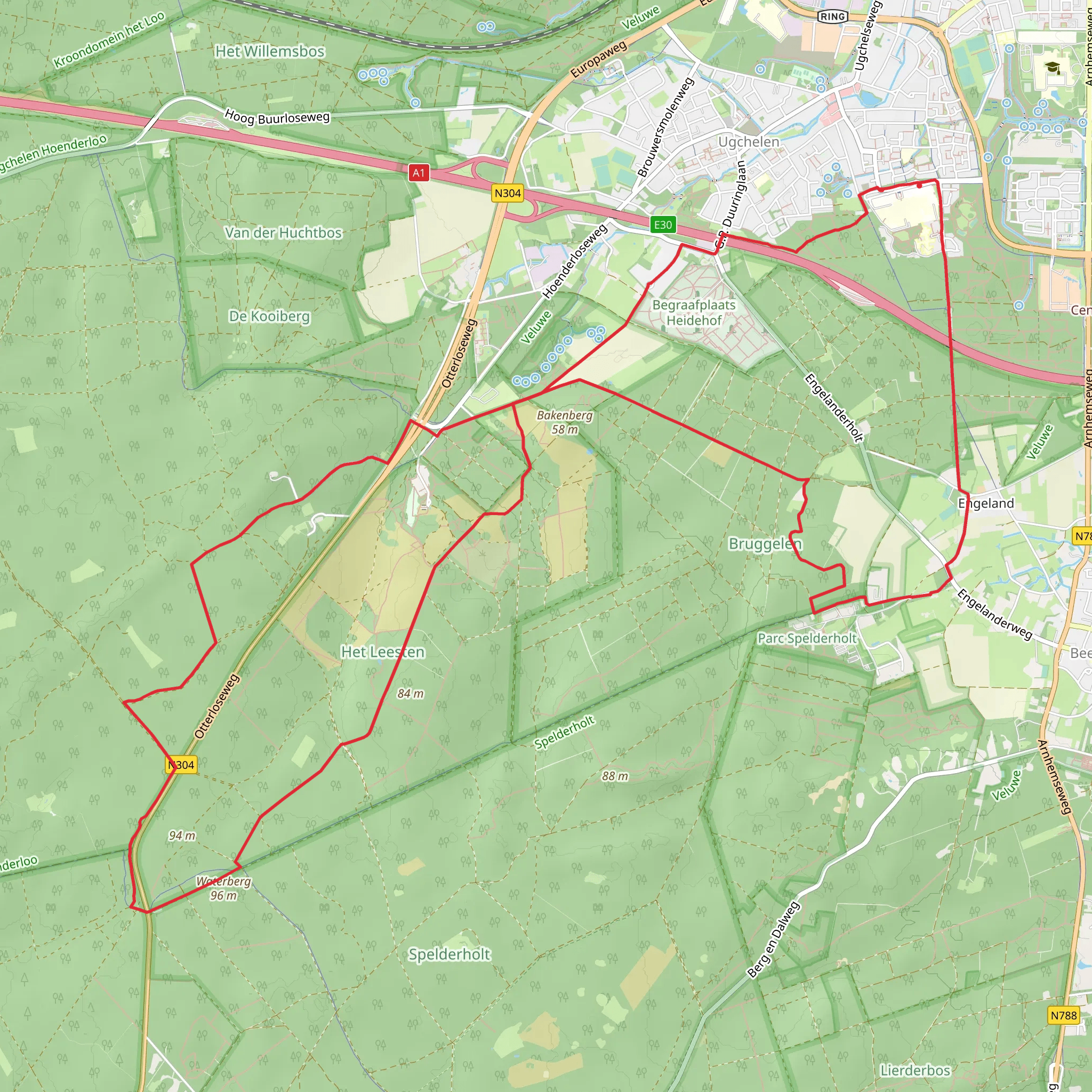 Parc Spelderholt, Het Leesten and Bosch via Waterberg Weg mobile static map