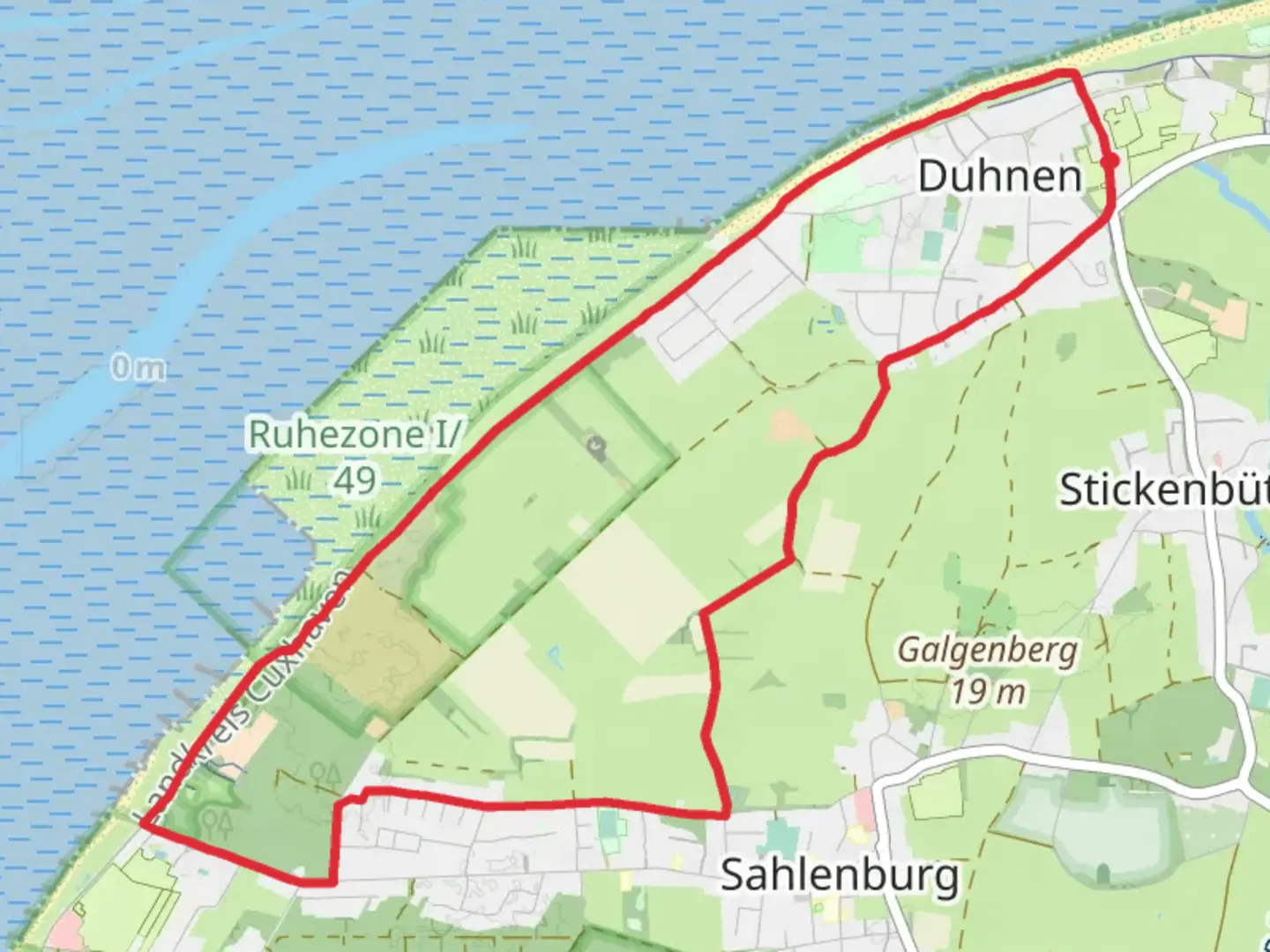 An image depicting the trail Duhnen to Sahlenburg Loop and its surrounding area.