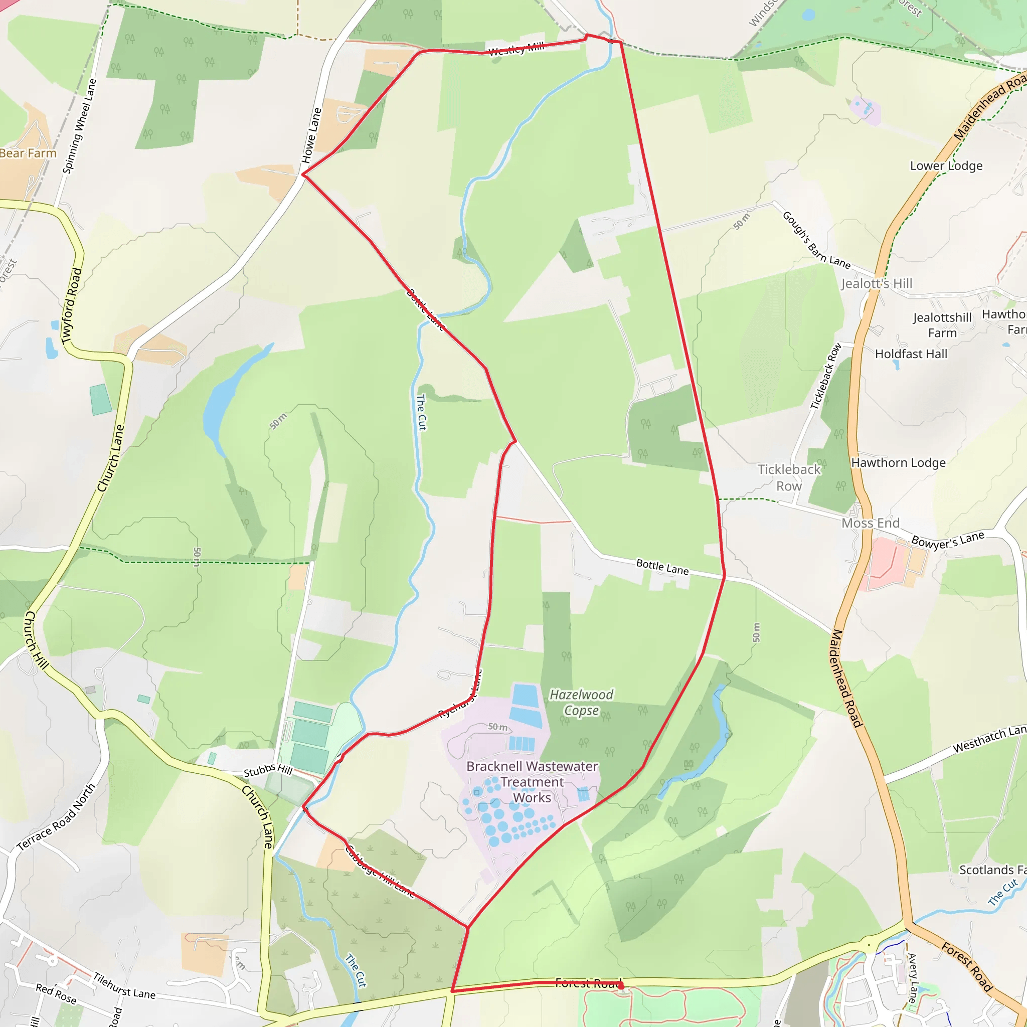 Hazelwood Copse and Binfield Park Loop mobile static map
