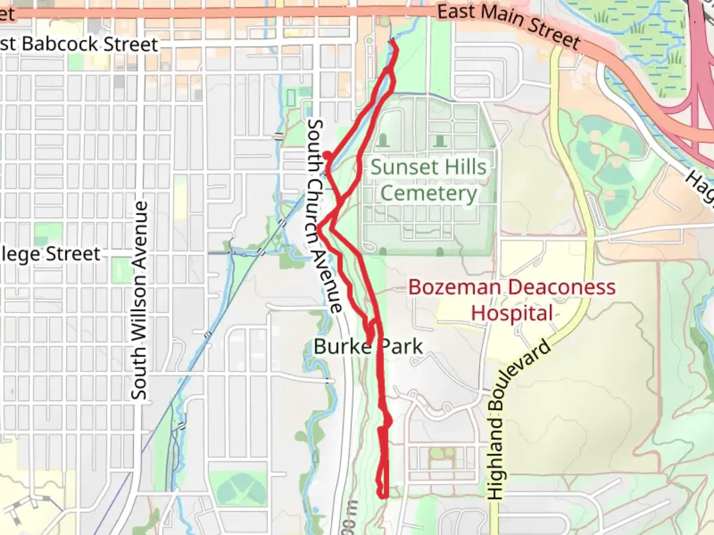 An image depicting the trail Burk Park Loop Trail and its surrounding area.