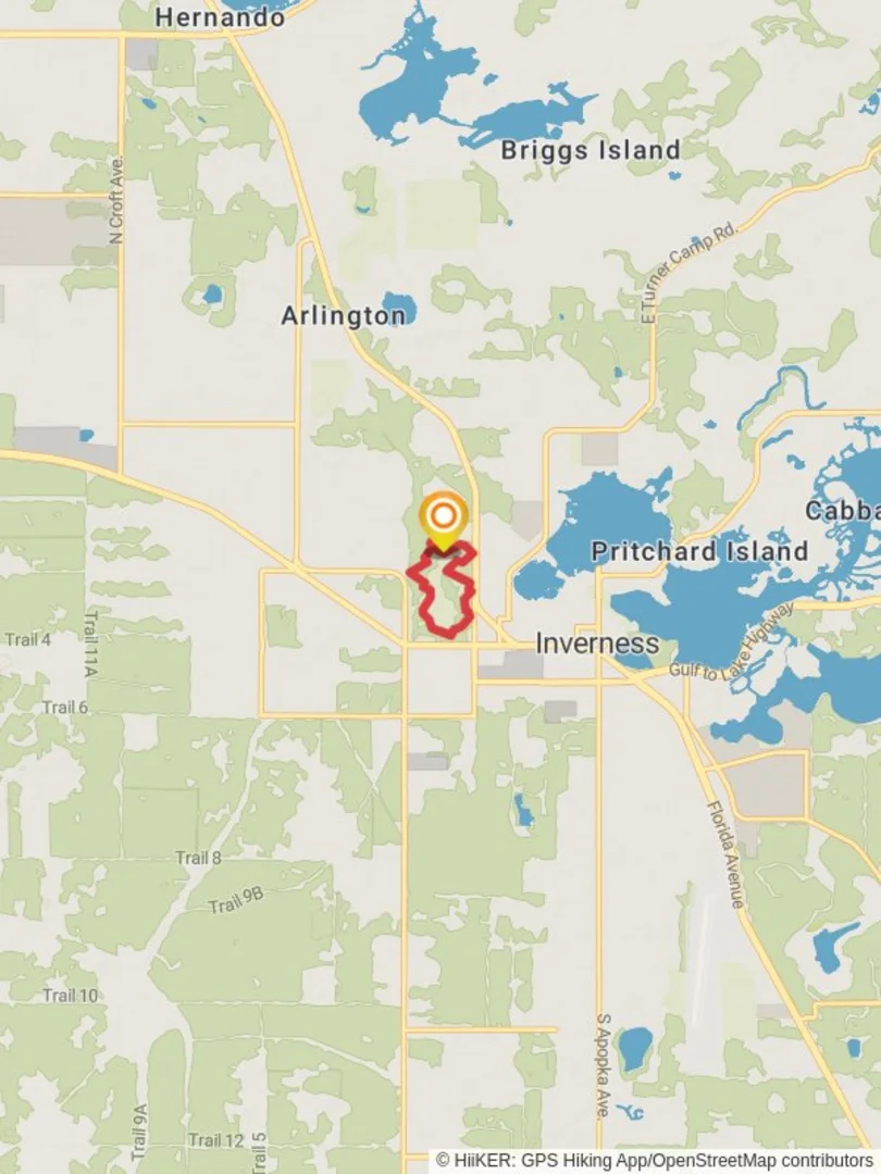 An image depicting the trail Whispering Pines Park Green and Yellow Loop Trail and its surrounding area.