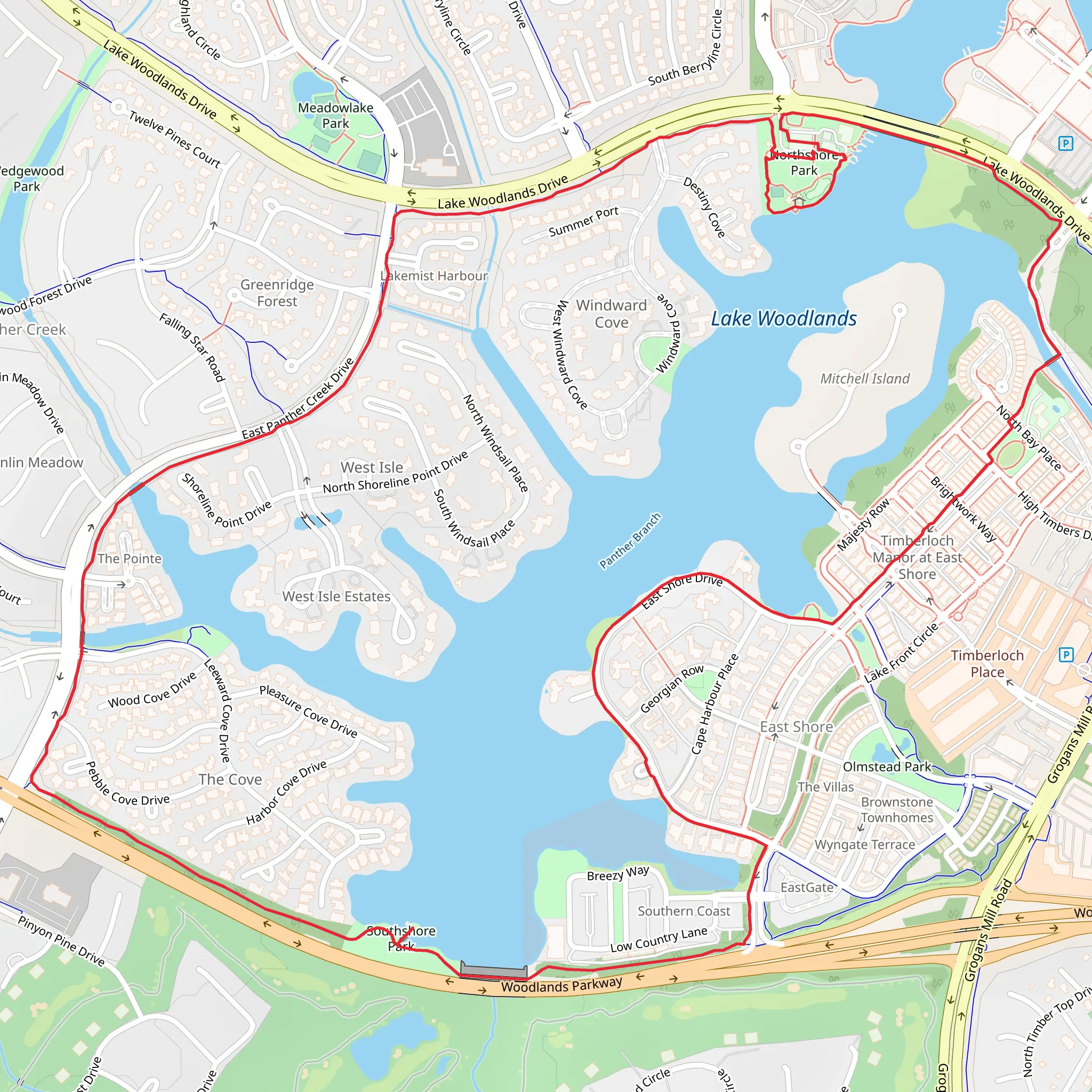Panther Branch - Lake Woodlands Loop mobile static map
