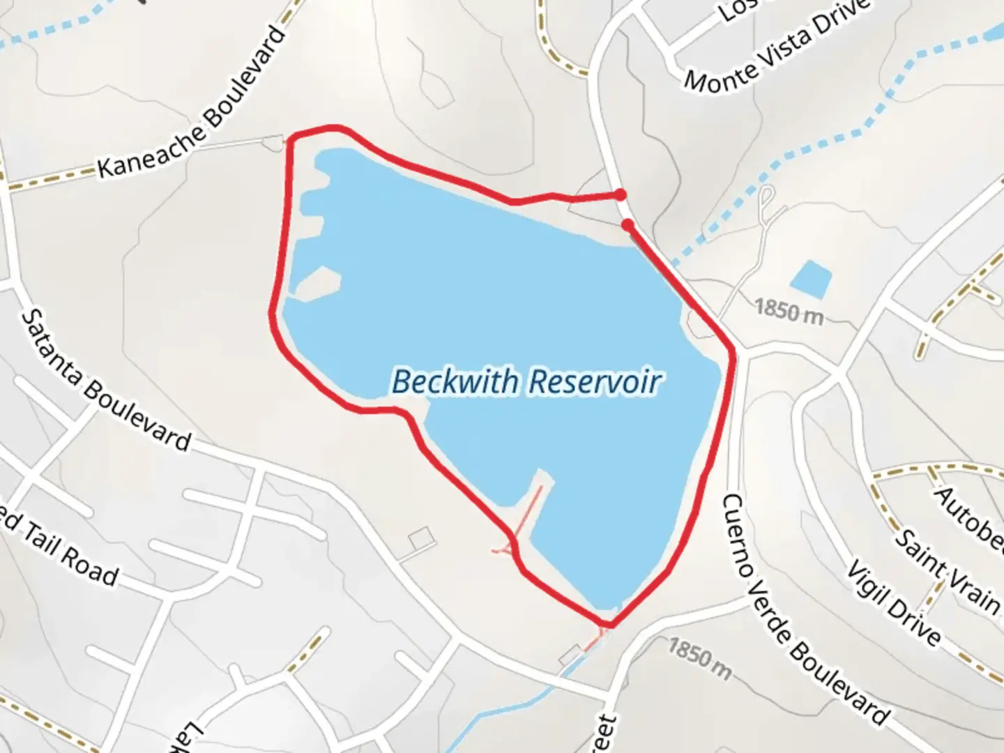 An image depicting the trail Beckwith Reservoir Loop and its surrounding area.