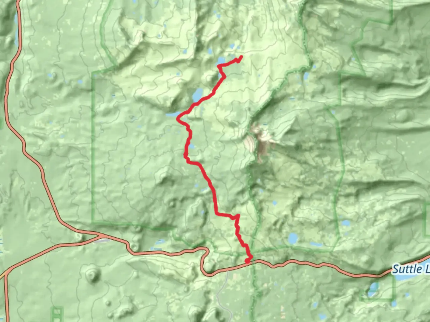 An image depicting the trail Bowerman, Little Bowerman, Jorn, Red Butte, Mowich, Duffy and Sanitam Lakes and its surrounding area.