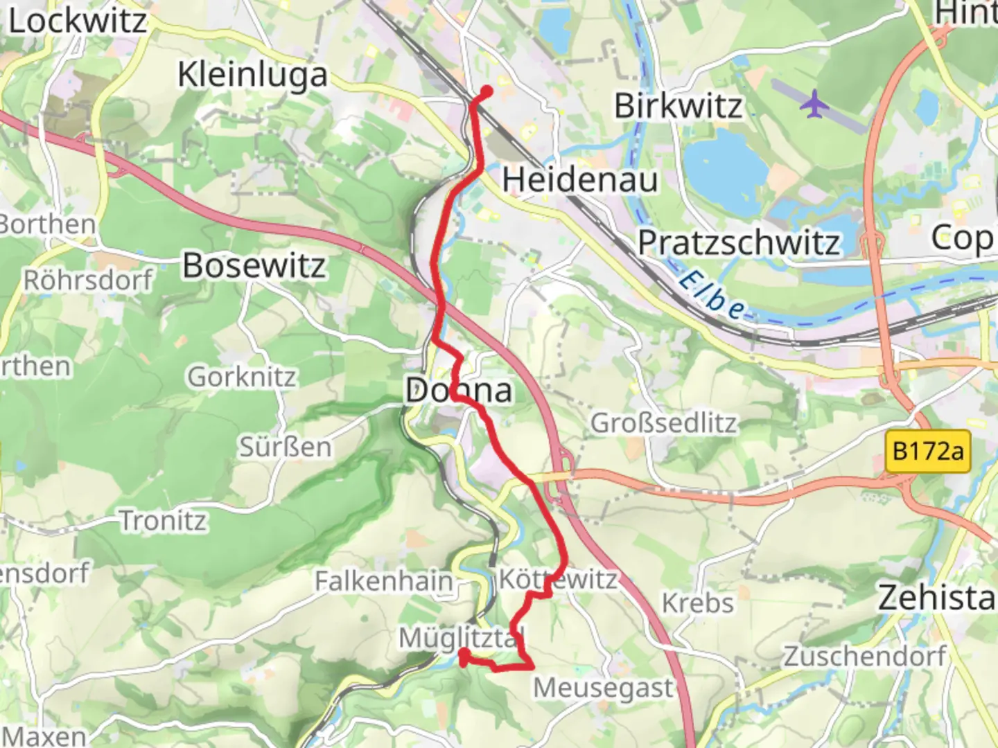 An image depicting the trail Heidenau to Weesenstein Walk via Gelber Strich and its surrounding area.