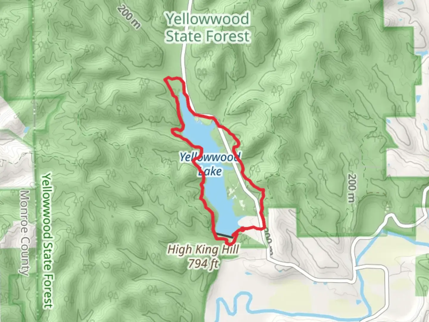 An image depicting the trail Yellowwood Lake Loop Trail and its surrounding area.
