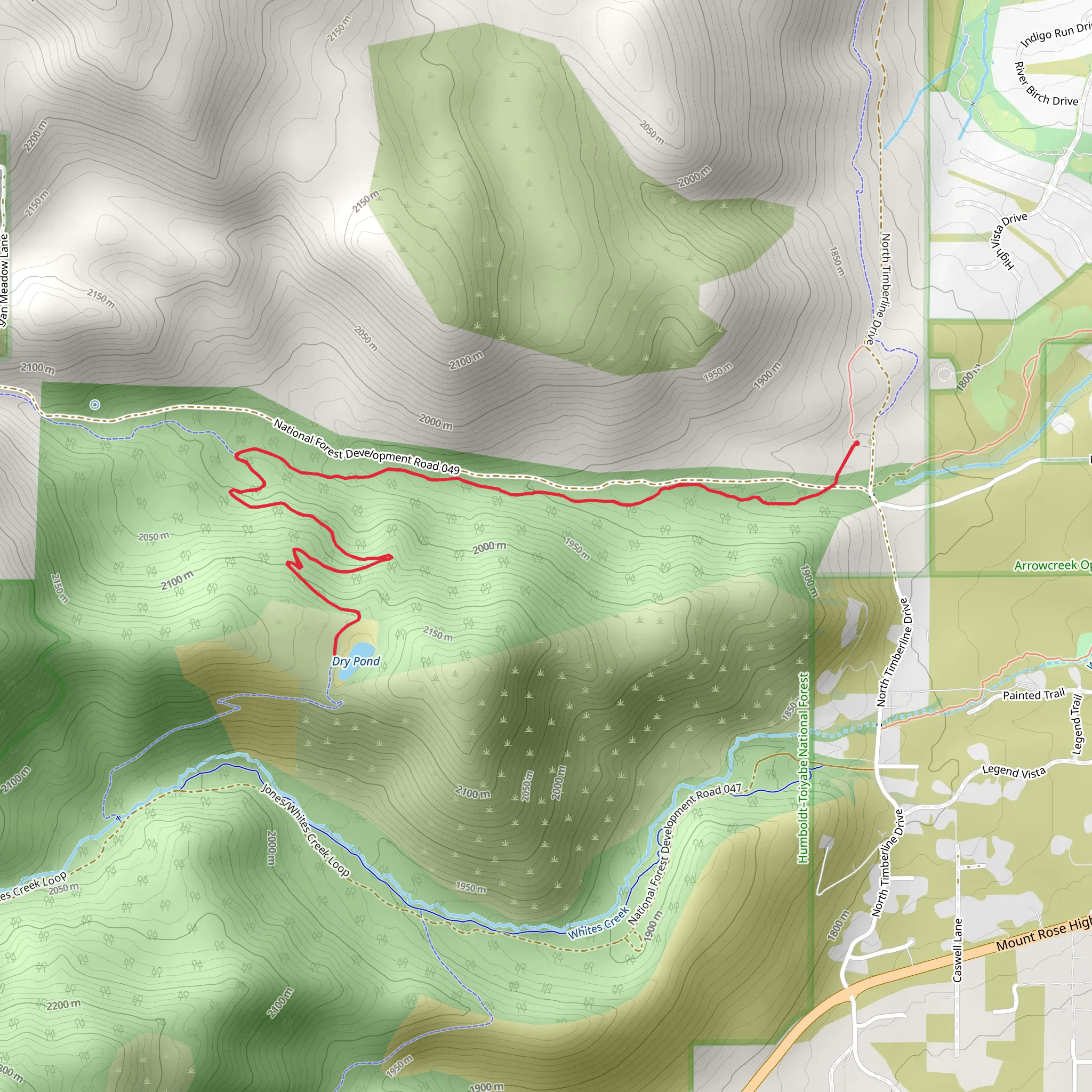 Dry Pond via Upper Thomas Creek Trail mobile static map