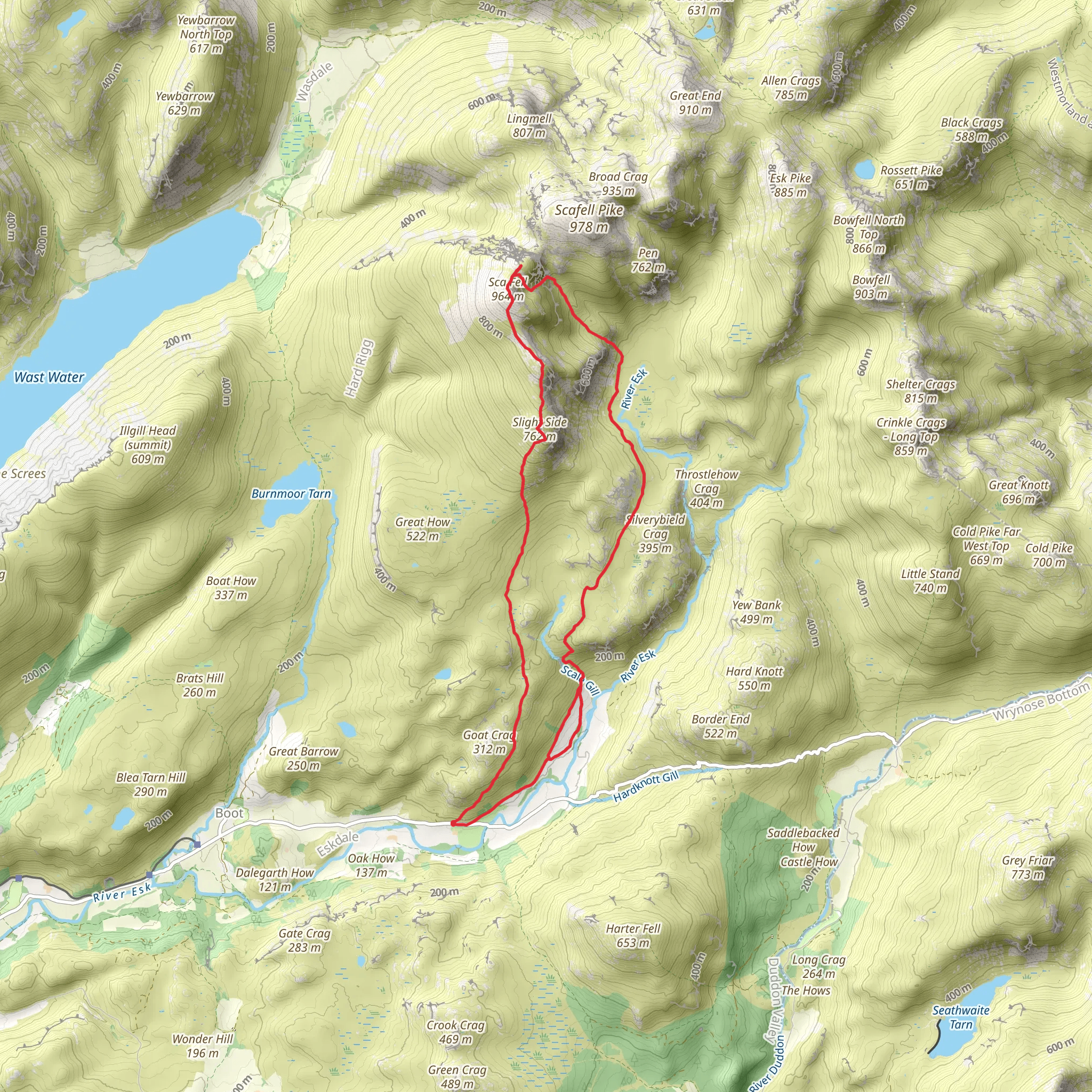 Scafell and Scafell Pinnacle Loop from Wha House mobile static map