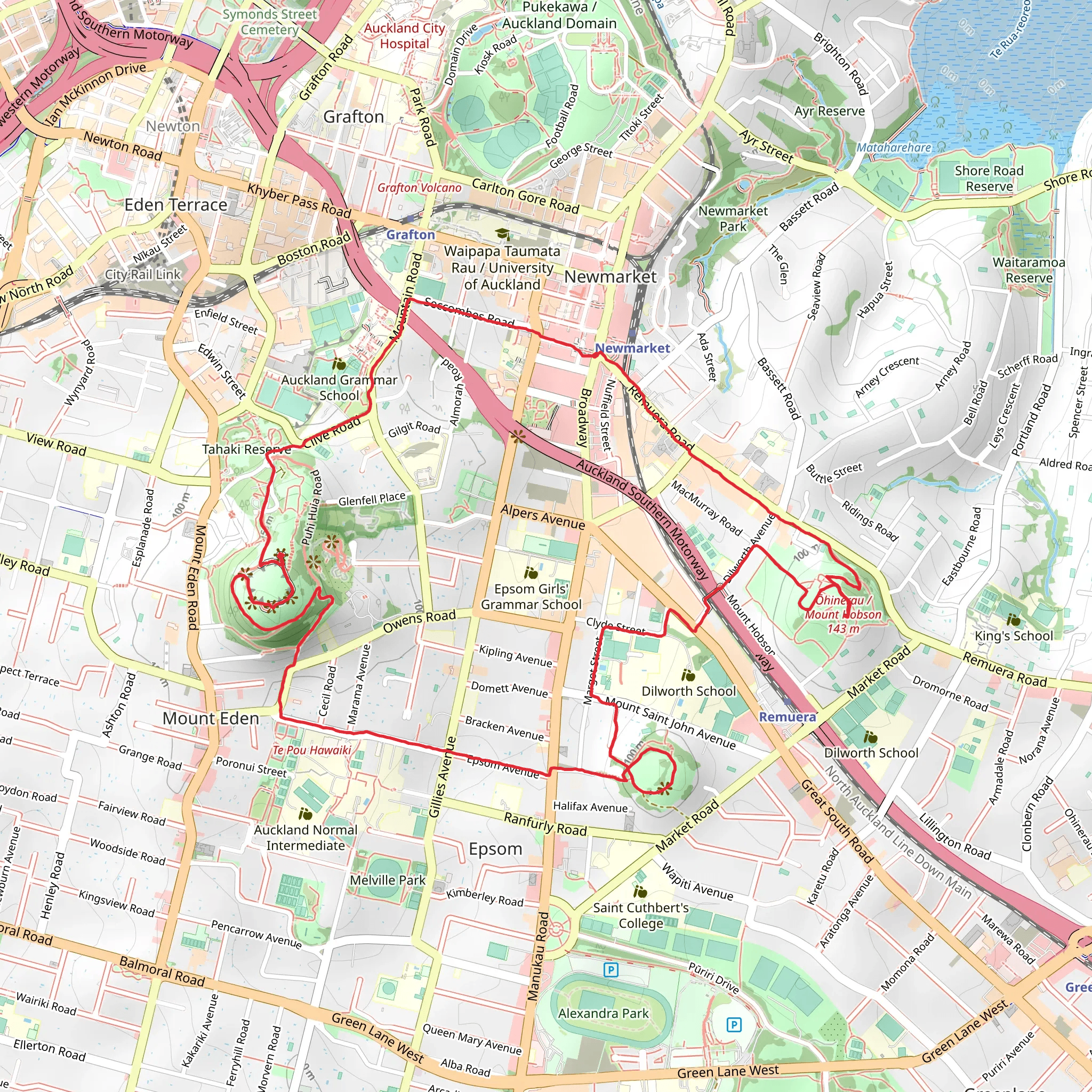 Three Volcanoes Track - Hobson - St John - Eden mobile static map
