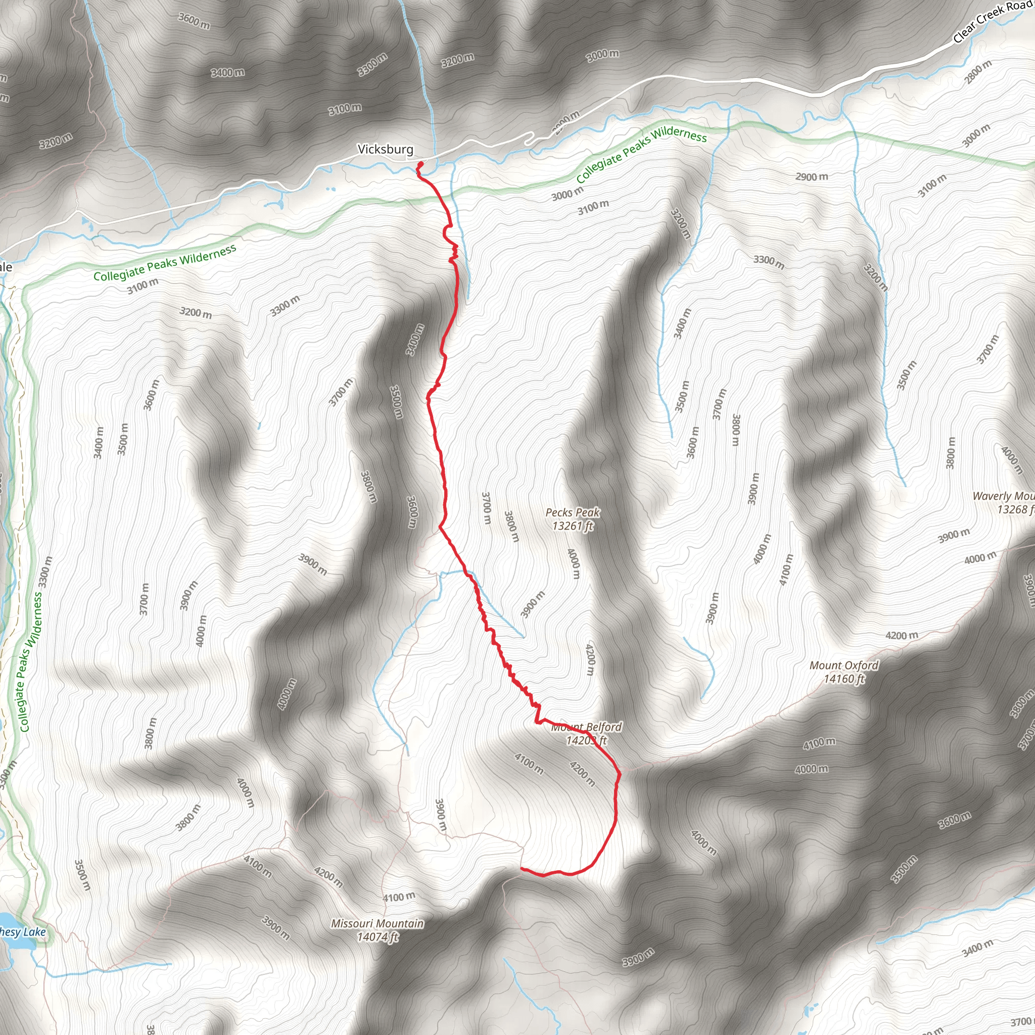 Mount Belford - Elkhead Pass via Missouri Gulch Trail mobile static map