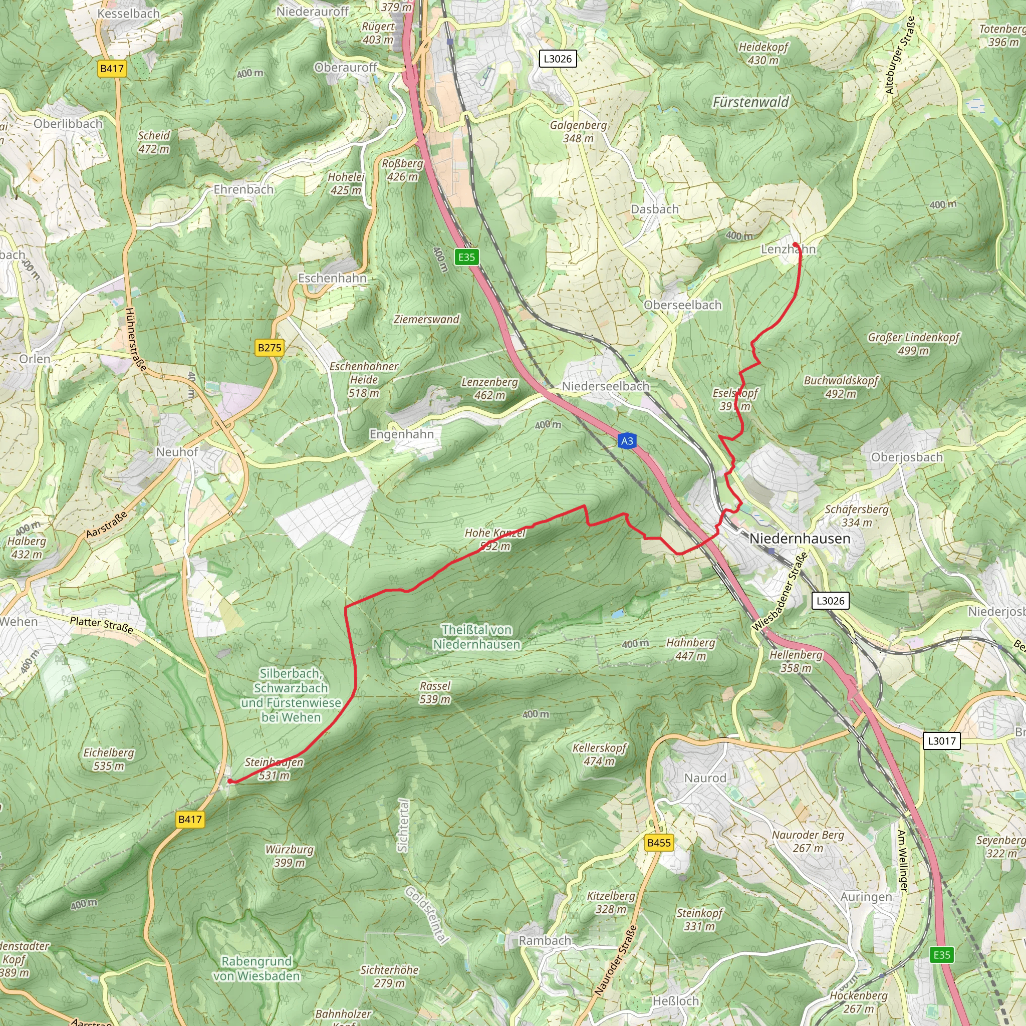 Jagdschloss to Lenzhahn via Taunusklub Route mobile static map