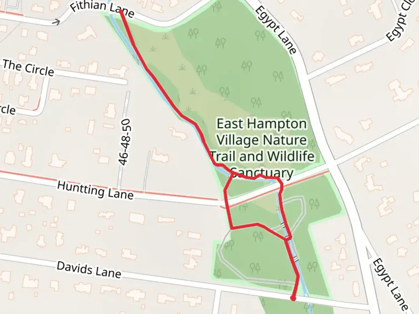 An image depicting the trail East Hampton Village Nature and Wildlife Sanctuary Loop Trail and its surrounding area.