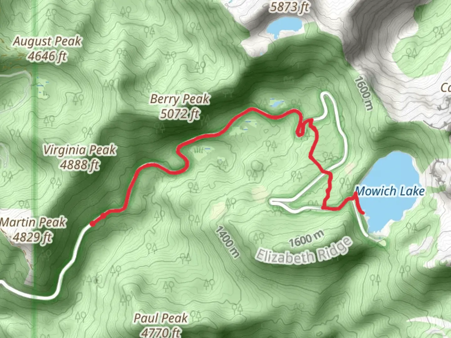 An image depicting the trail Mowich Lake via Grindstone Trail and its surrounding area.