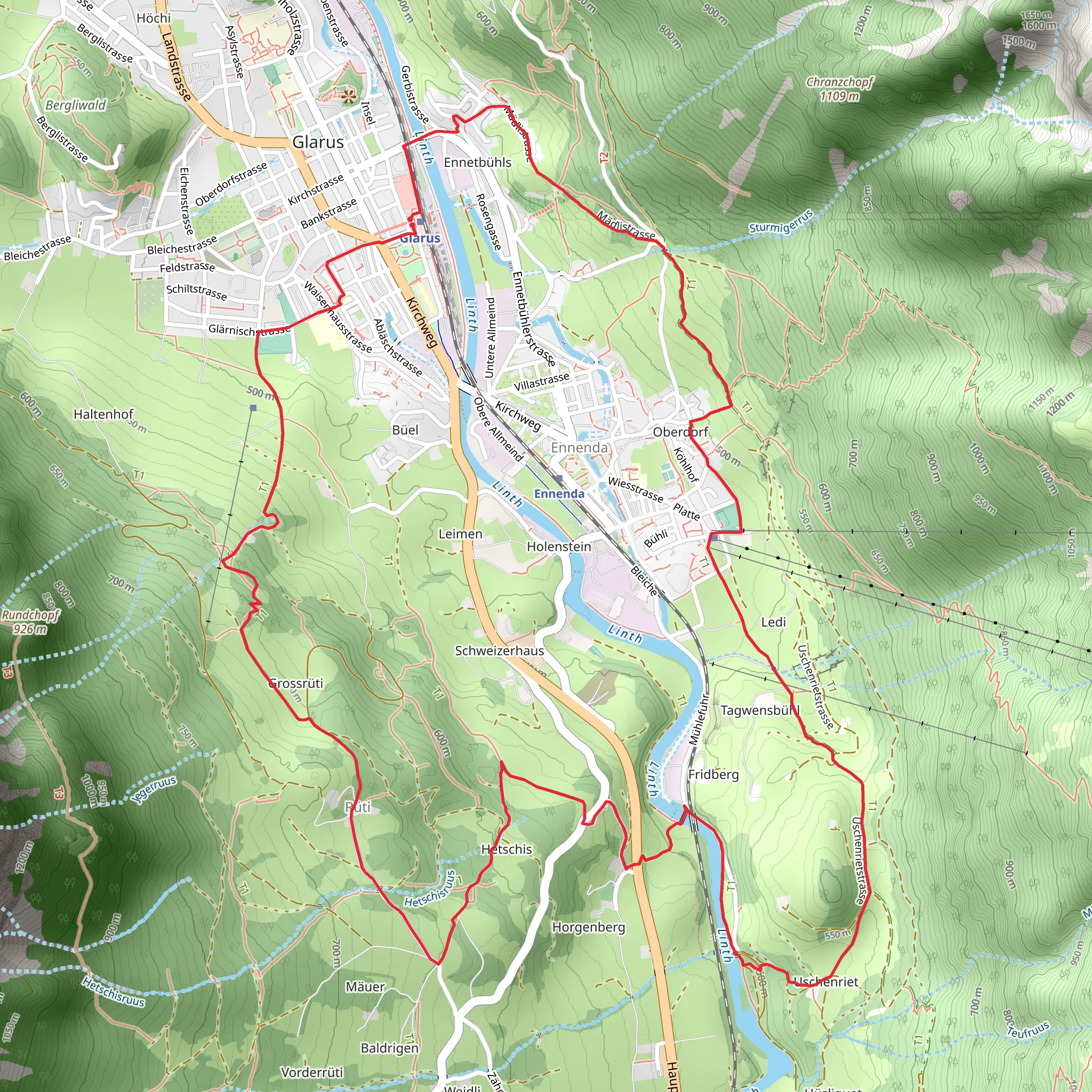 Glarus Loop Trail mobile static map