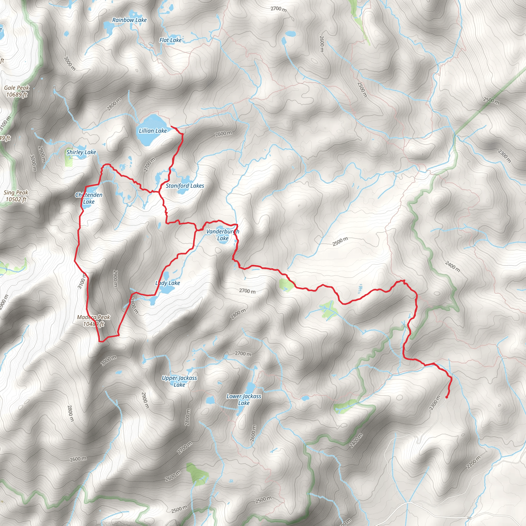 Vanderburgh Lake, Lillian Lake, Chittenden Lake and Madera Peak Loop Trail mobile static map