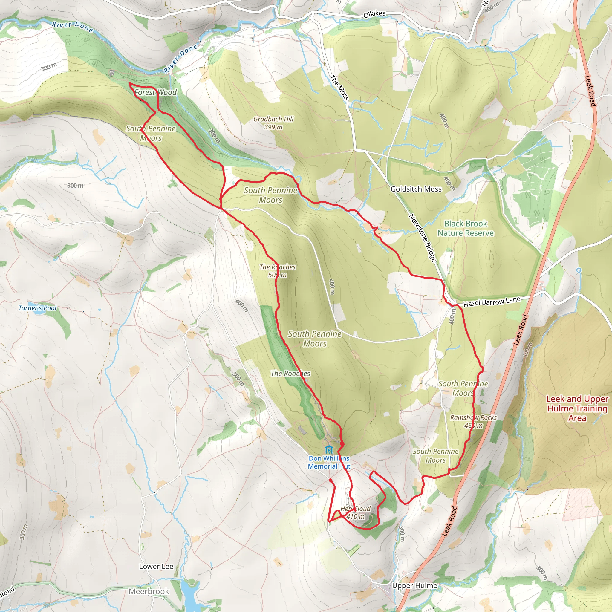 Hen Cloud, The Roaches, Luds Church, Gradbach Hill and Ramshaw Rocks Loop mobile static map