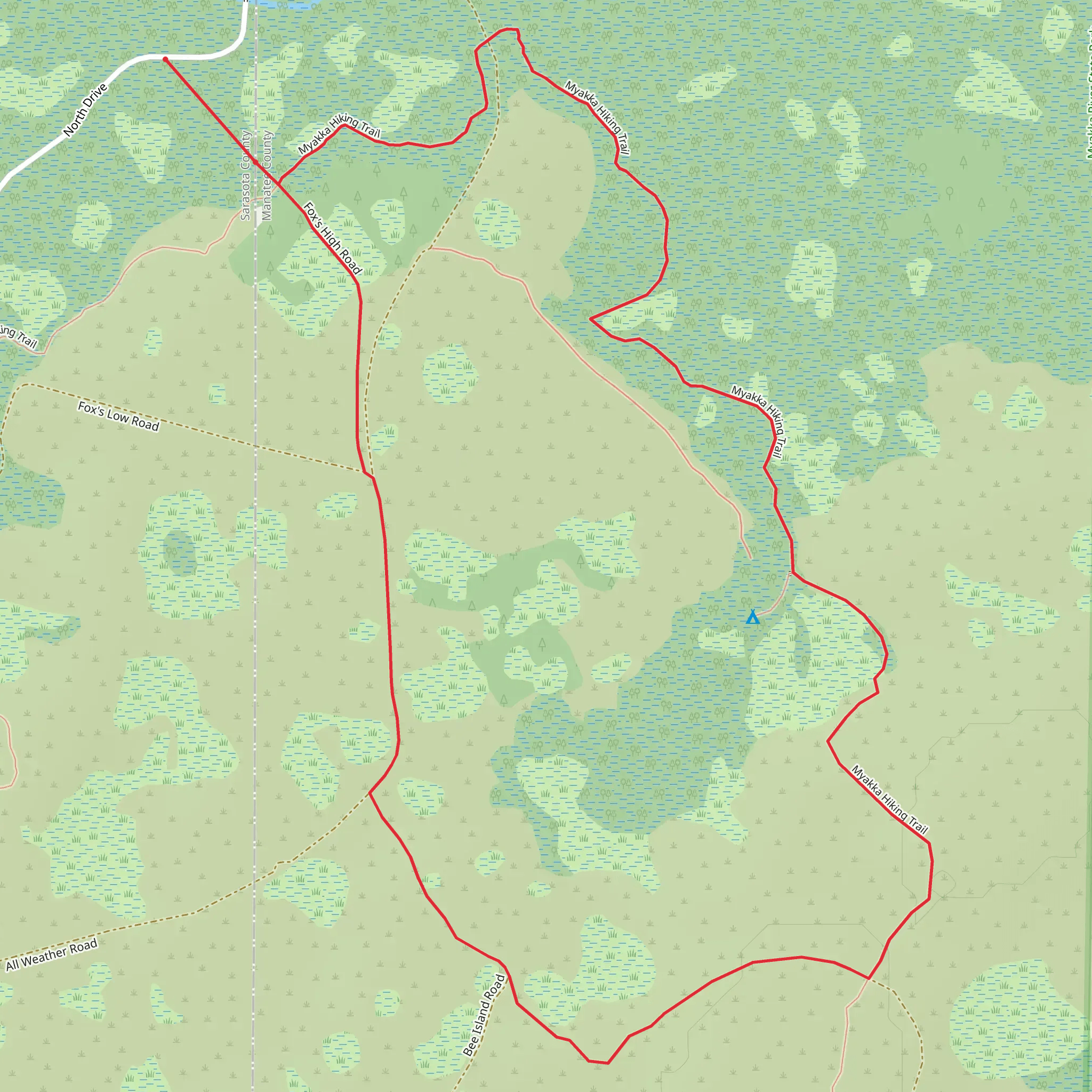 Myakka Hiking Trail and Bee Island Road Loop mobile static map