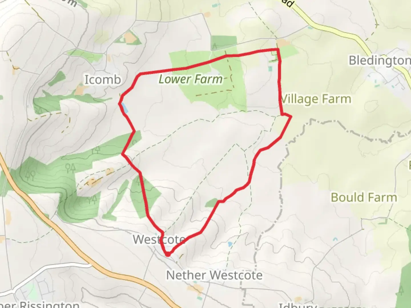 An image depicting the trail Westcote Loop and its surrounding area.