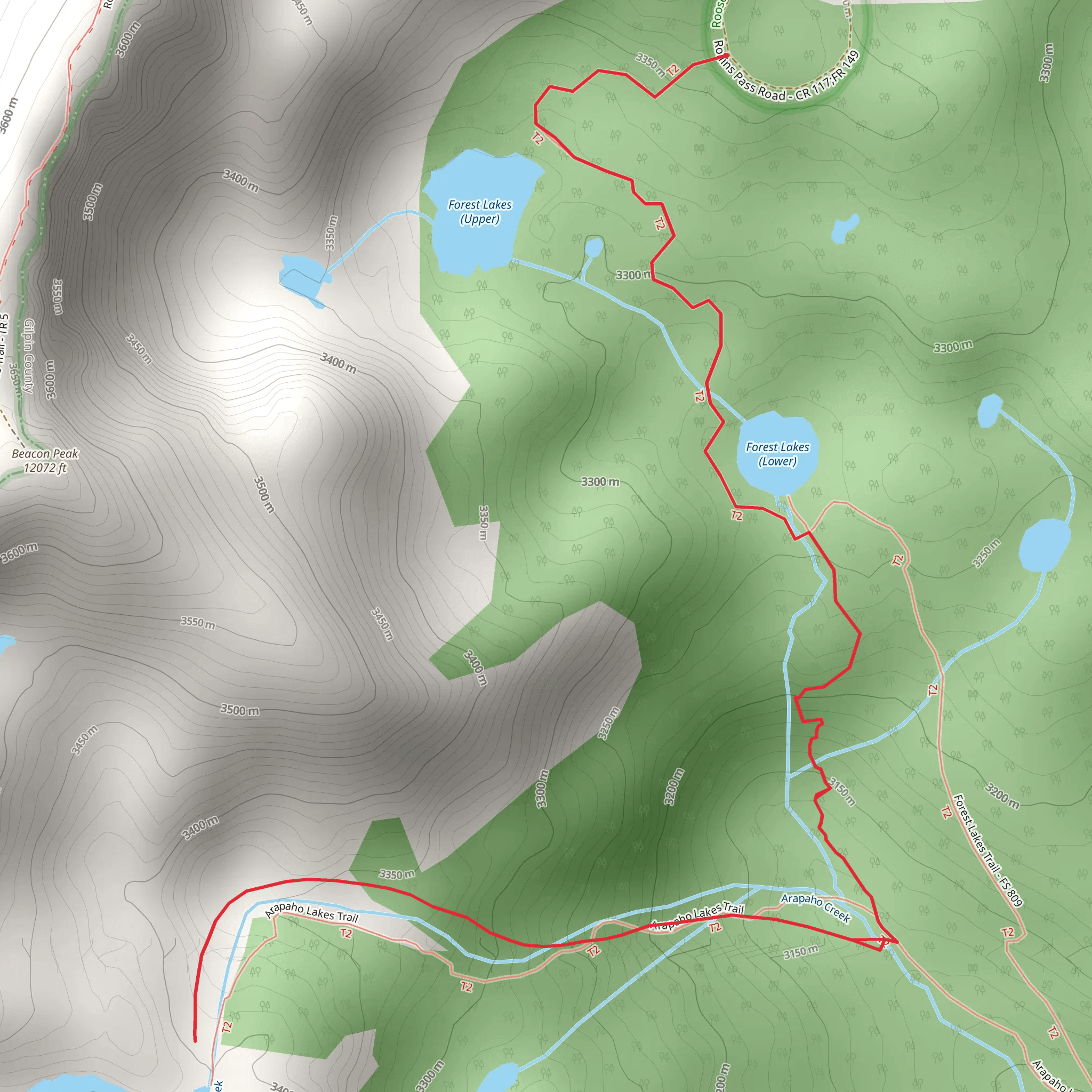 Arapaho Lakes Trail mobile static map