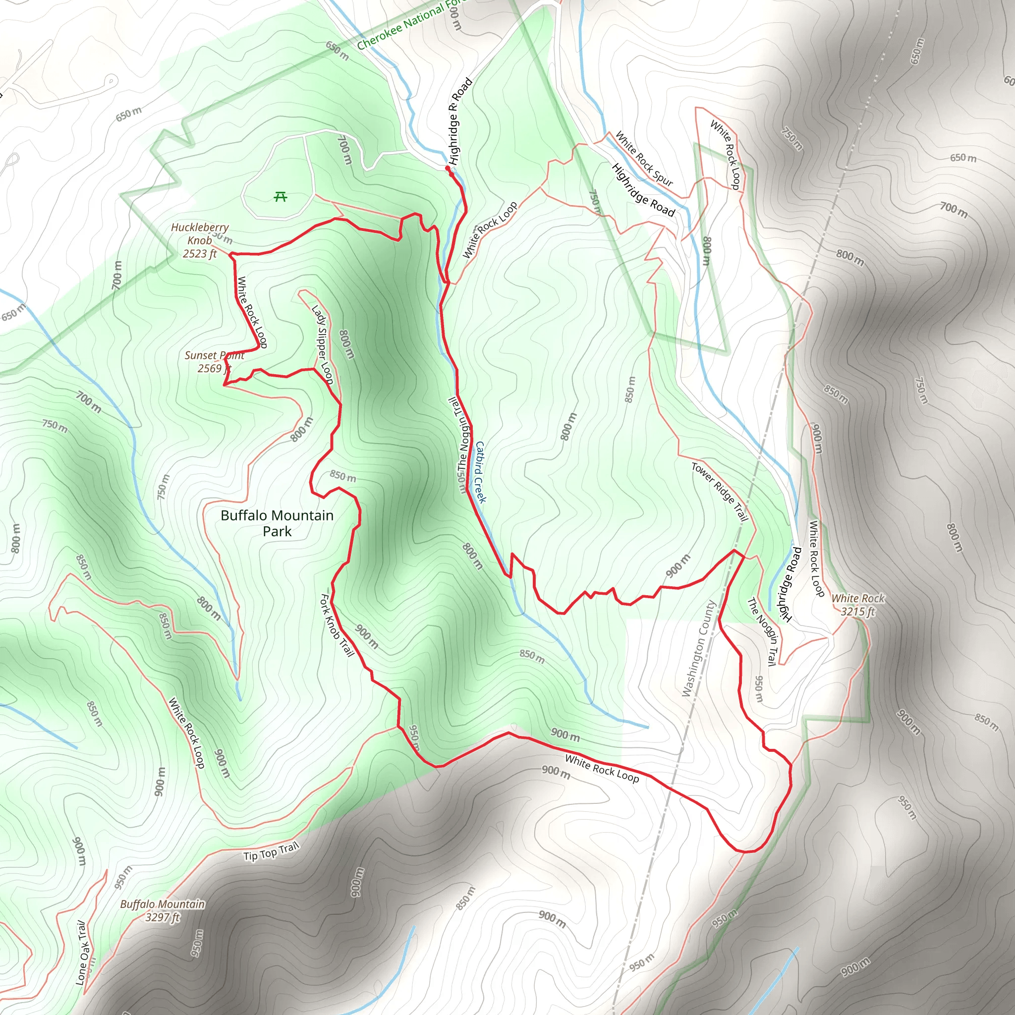 White Rock, Fork Knob and The Noggin Loop Trail mobile static map