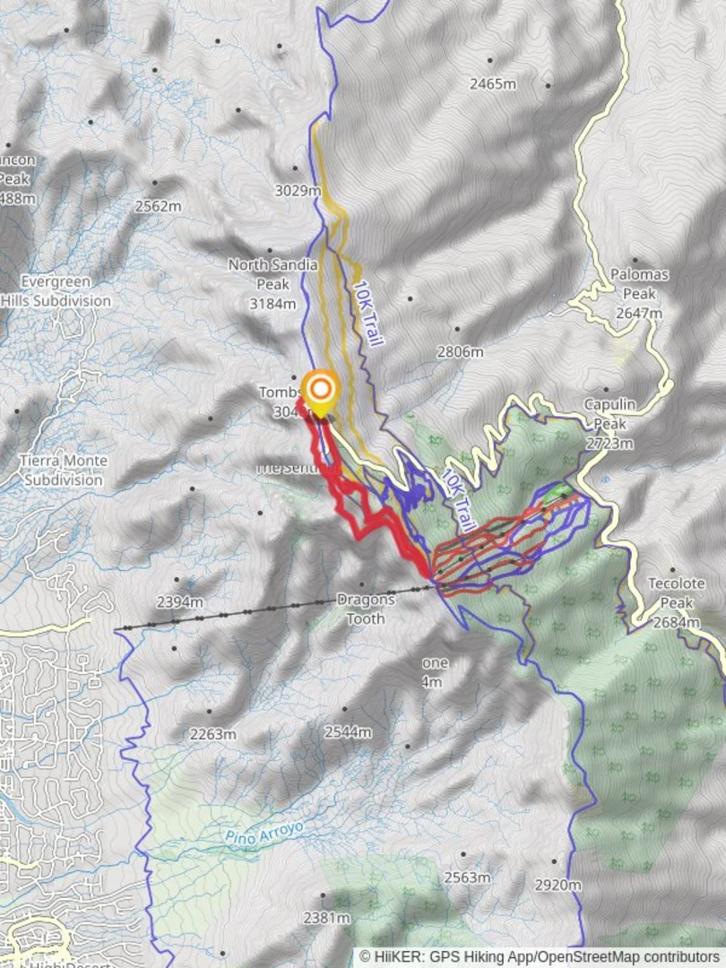 An image depicting the trail South Crest, La Luz Trail and Royce's Trail Loop and its surrounding area.