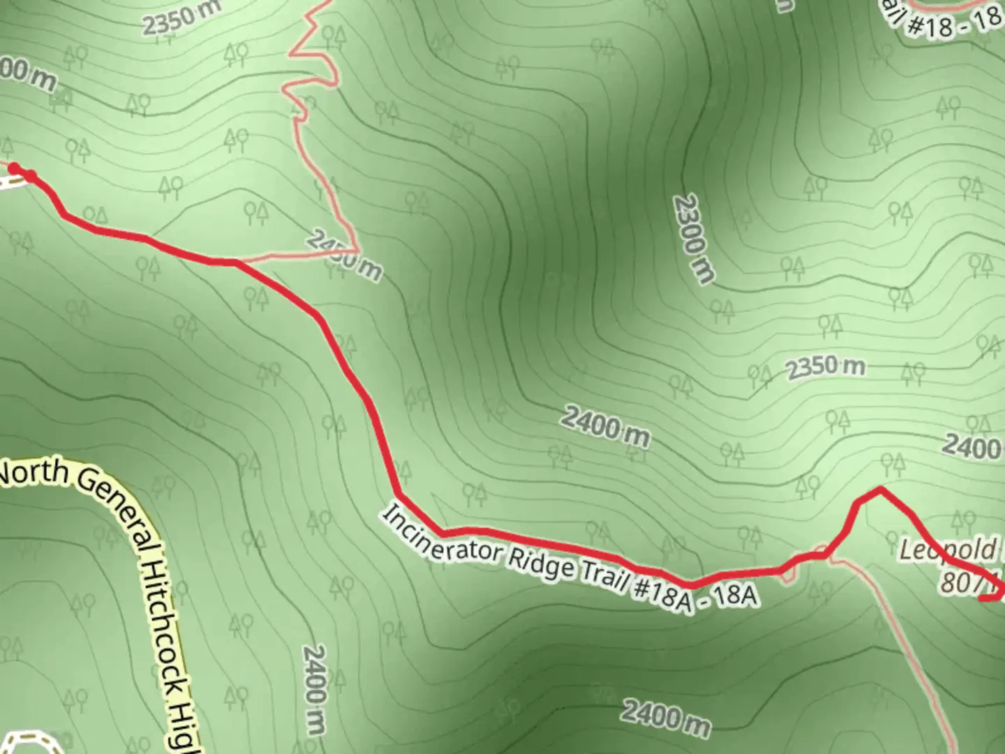 An image depicting the trail Leopold Point via Sky Islands Traverse and its surrounding area.