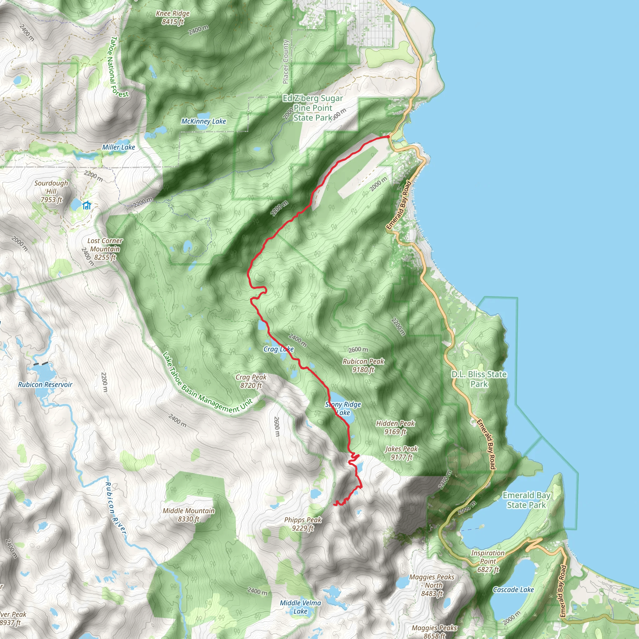 Eagle Meadows Trail via Stony Ridge Lake and Tahoe Yosemite Trail mobile static map