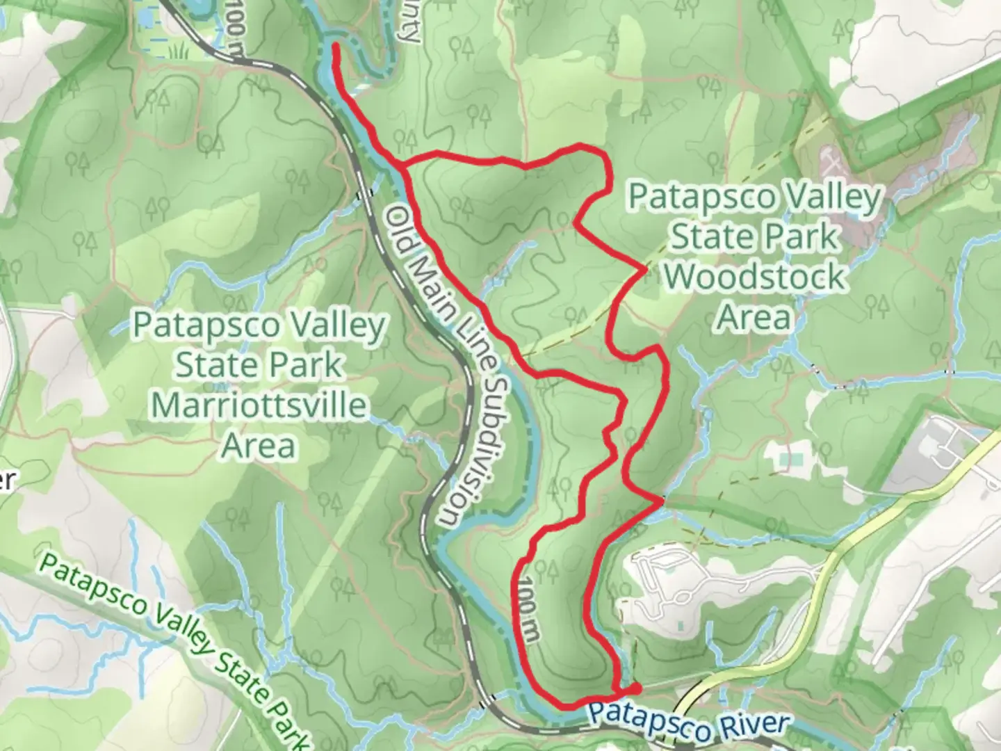 An image depicting the trail Thru, Horse Hockey Up and Down and Quarry Loop Trail and its surrounding area.