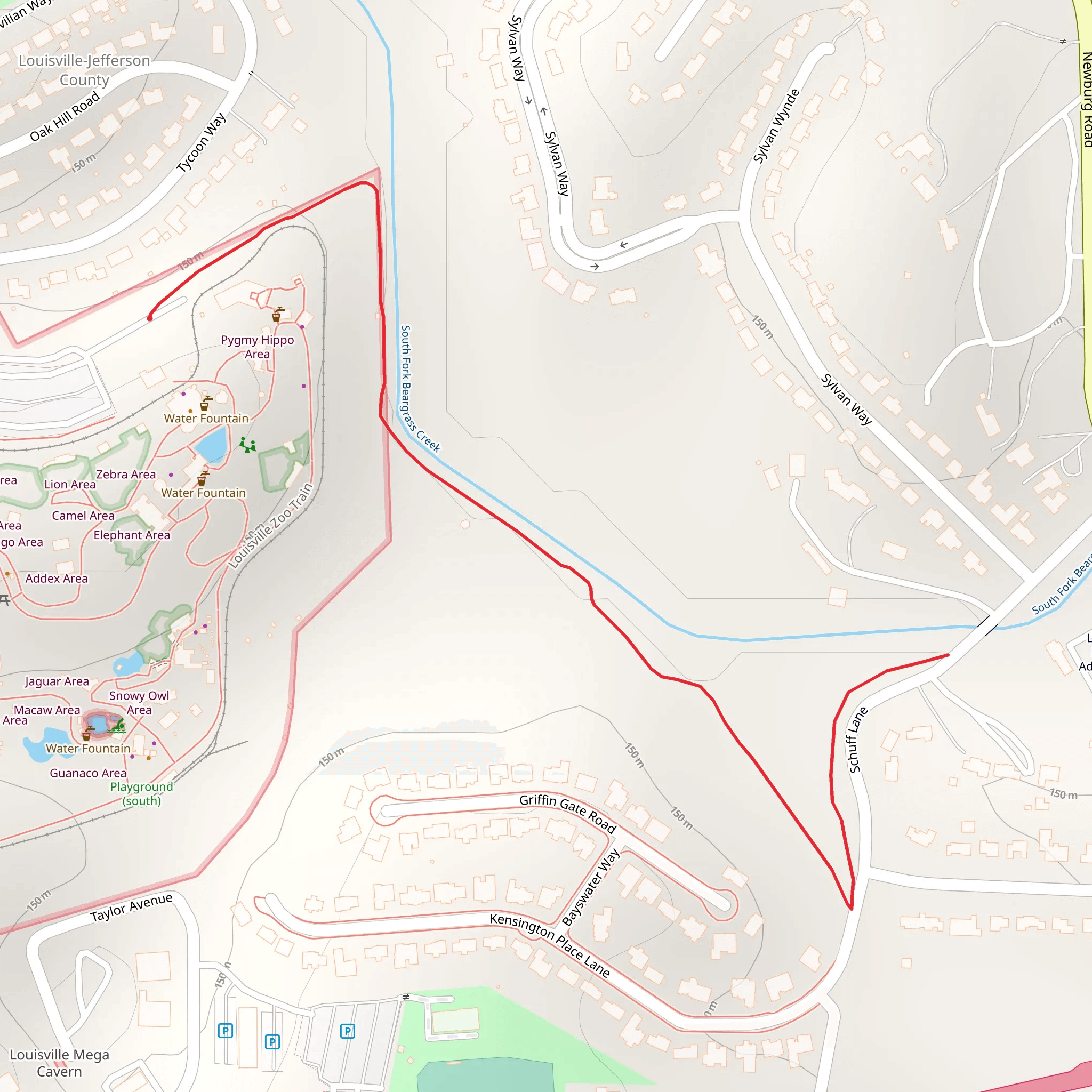 Walk beside South Fork Beargrass Creek mobile static map