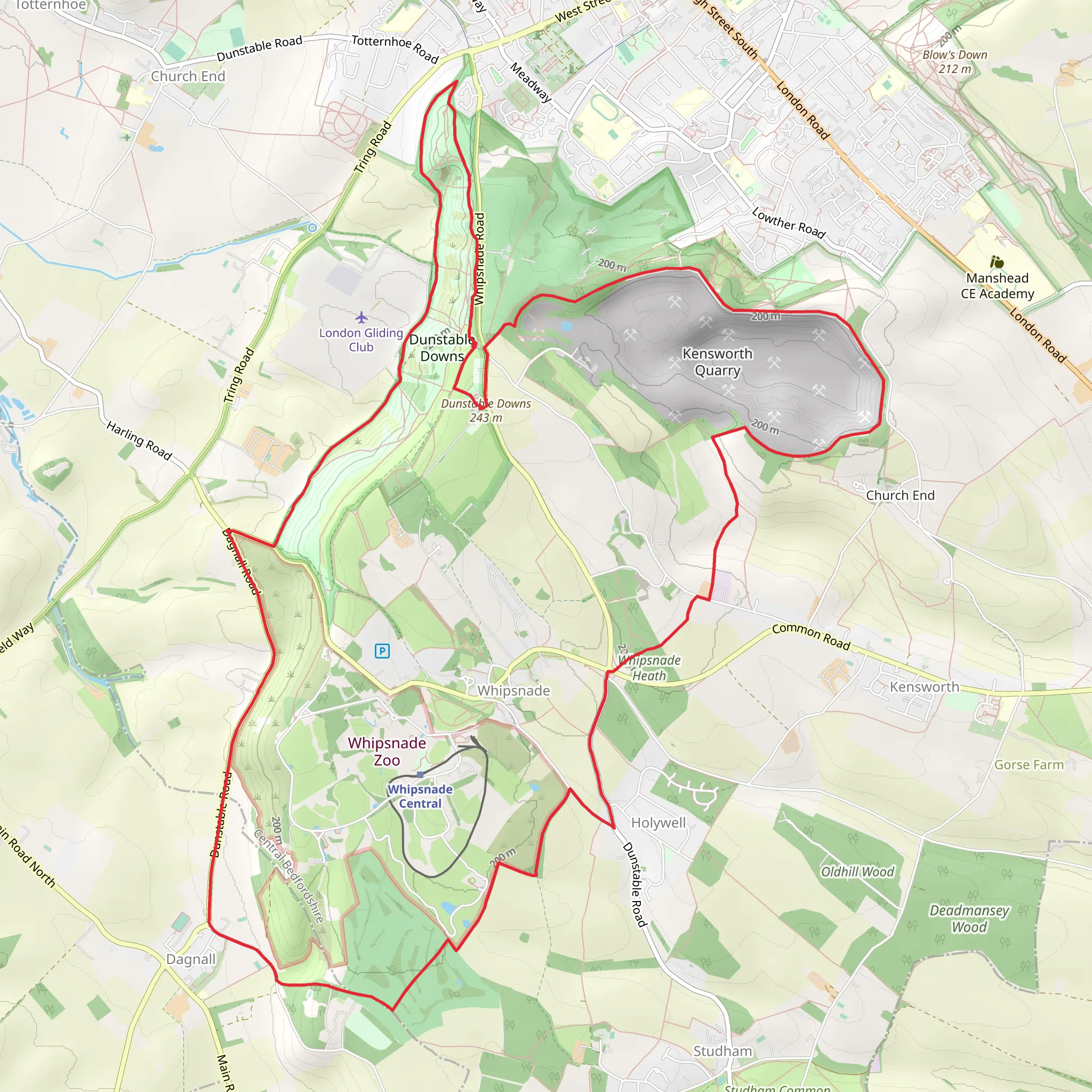 Dunstable Downs and Whipsnade Heath Loop mobile static map