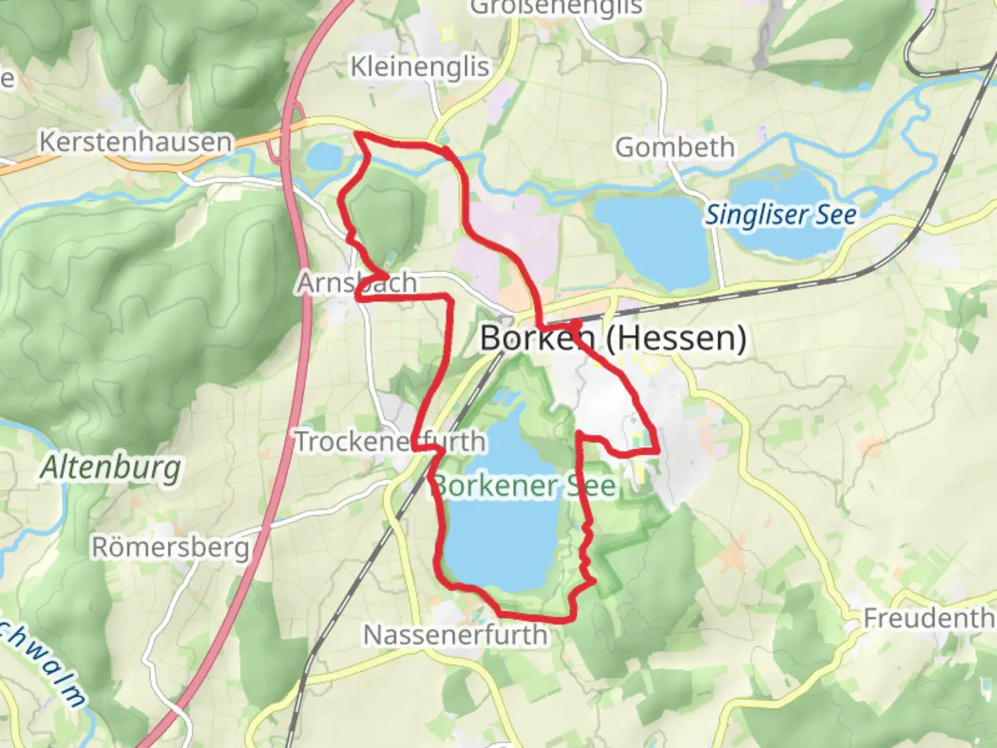 An image depicting the trail Borkener See and Kippe Altenburg Loop and its surrounding area.