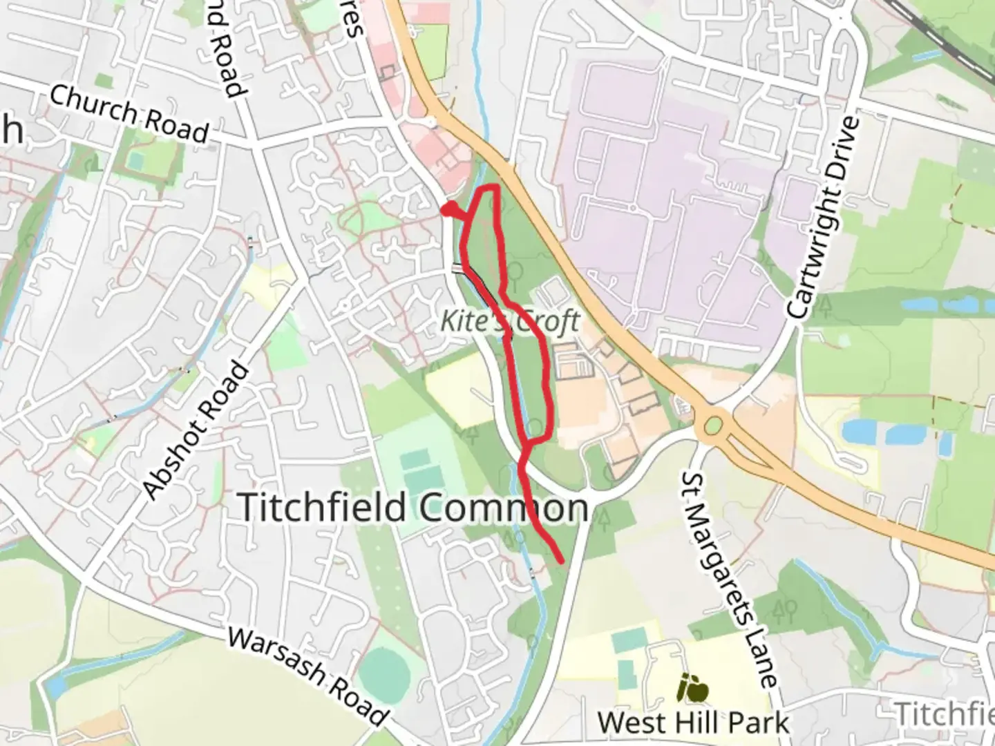 An image depicting the trail Kite's Croft Loop and its surrounding area.