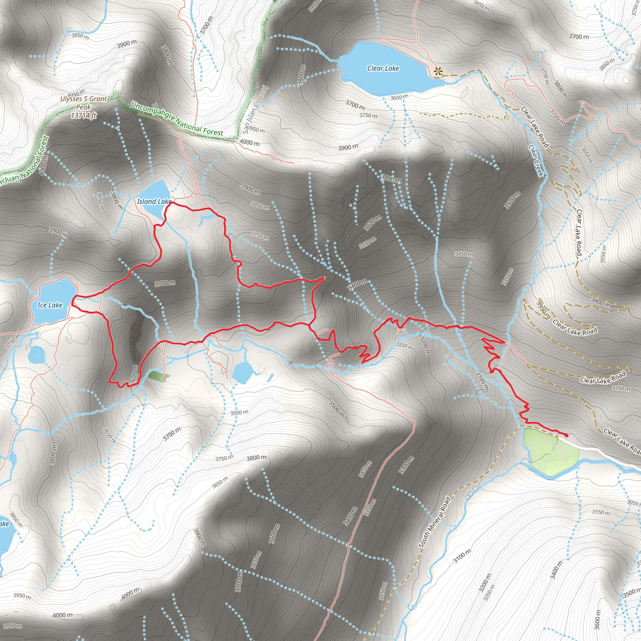 Ice Lakes Trail and Island Lake Loop Trail mobile static map