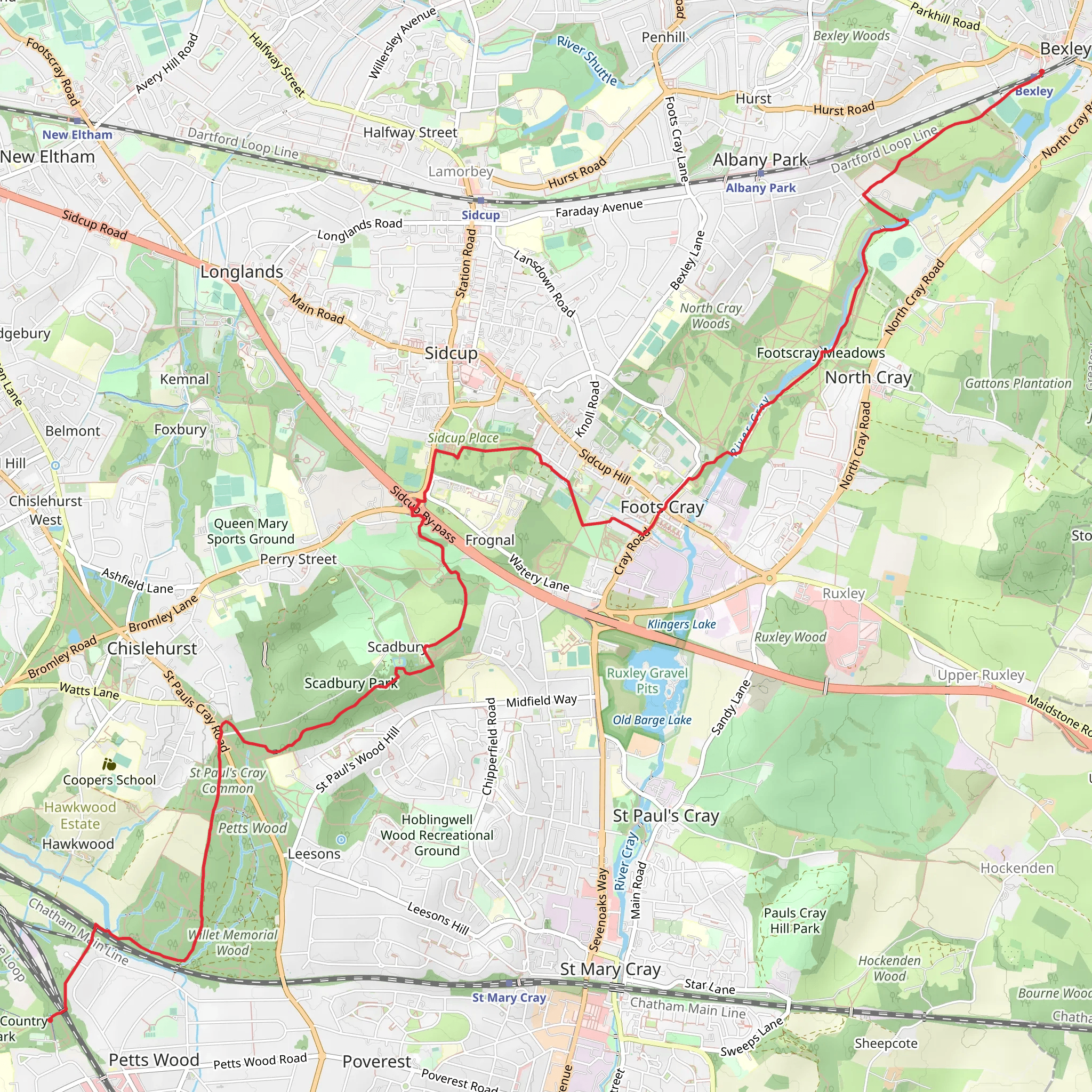 Bexley to Petts Wood Walk mobile static map