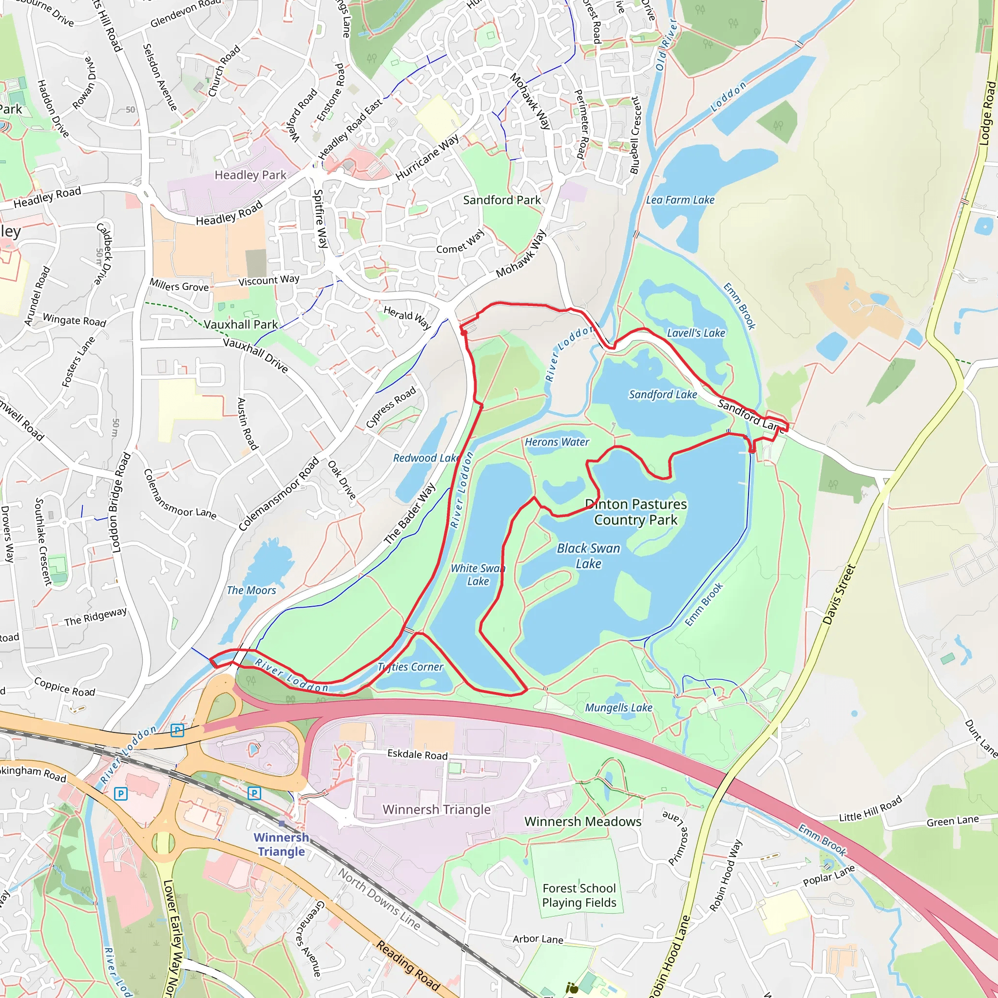 Dinton Pastures Country Park Loop mobile static map