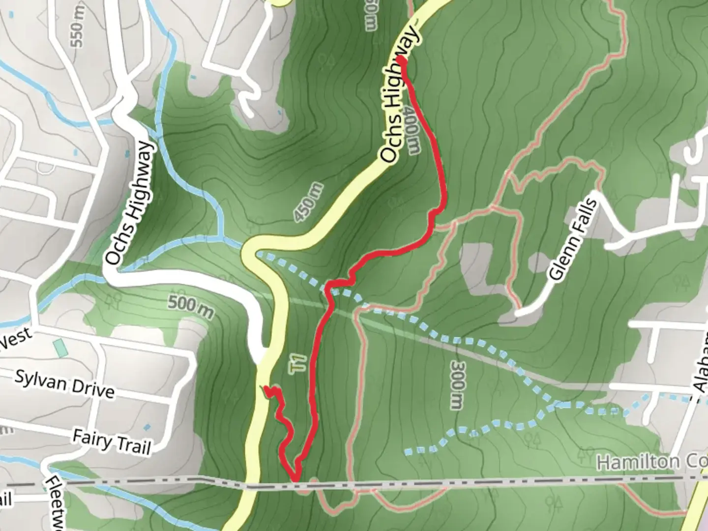 An image depicting the trail Glenn Falls Trail and its surrounding area.