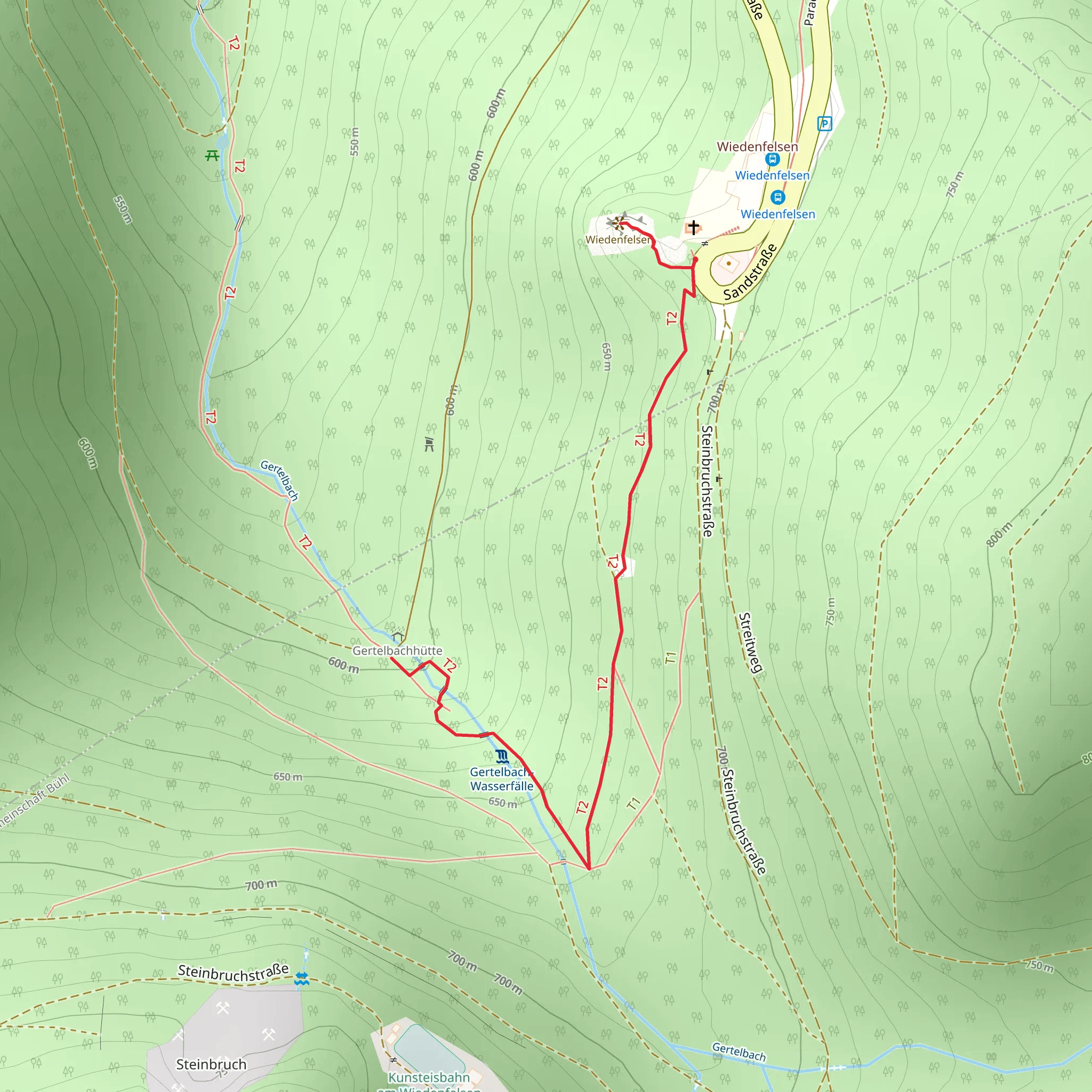 Wiedenfelsen and Gertelbach Wasserfaelle via Gertelbach Rundweg mobile static map