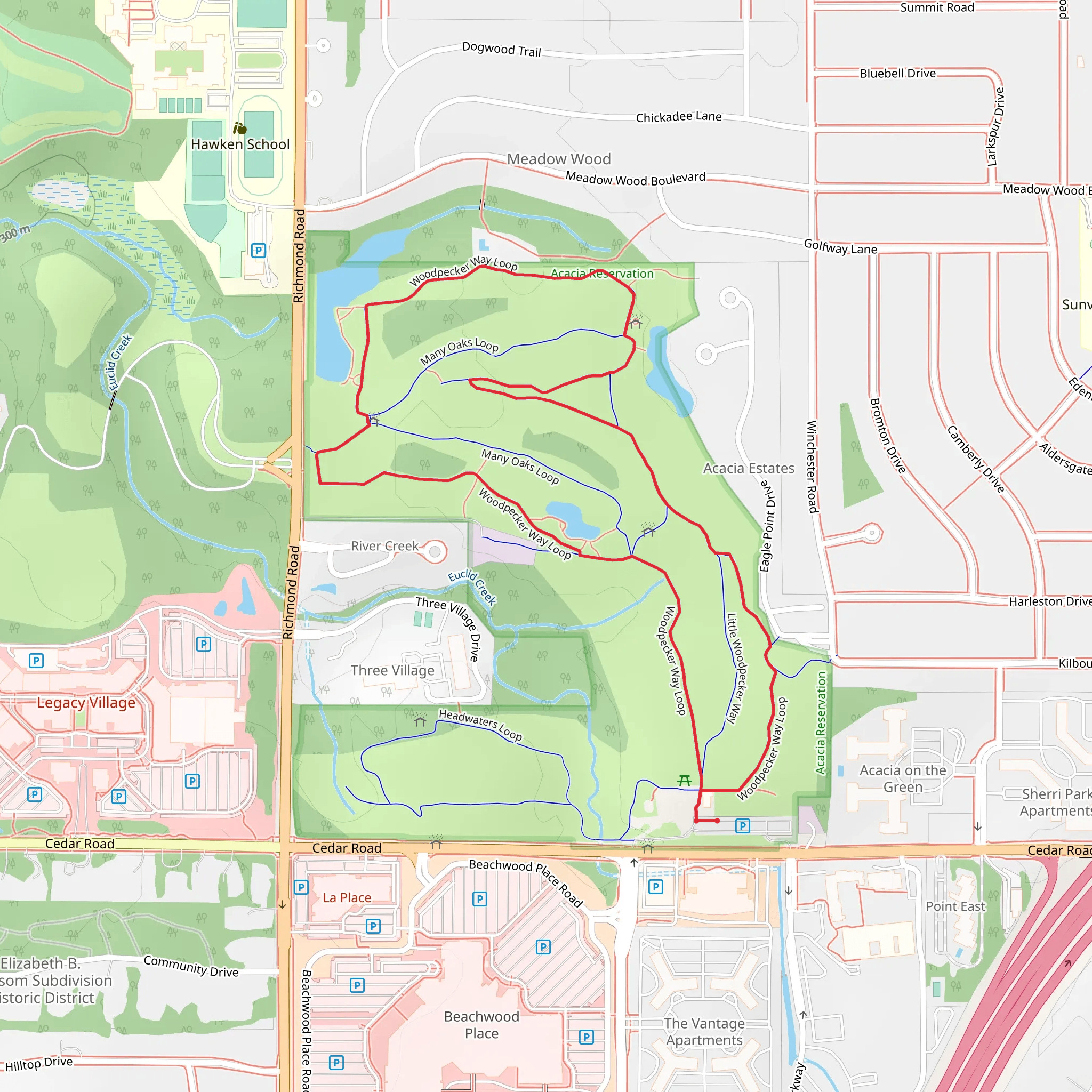 Woodpecker and Many Oaks Loop mobile static map