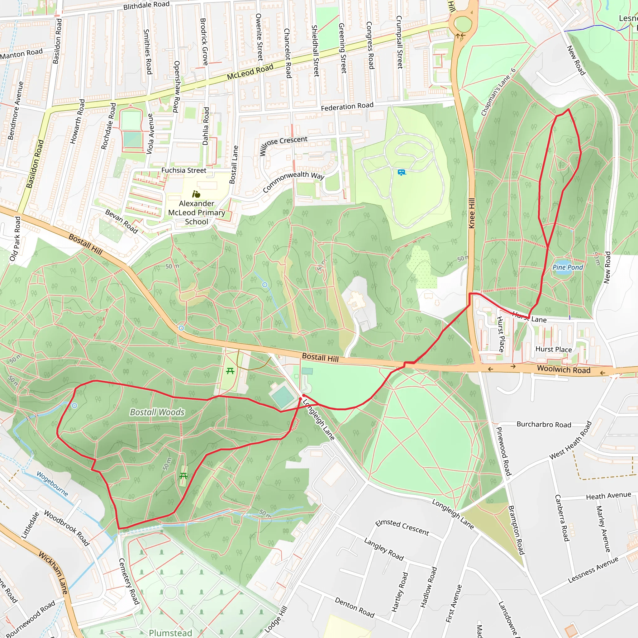 Bostall Woods mobile static map