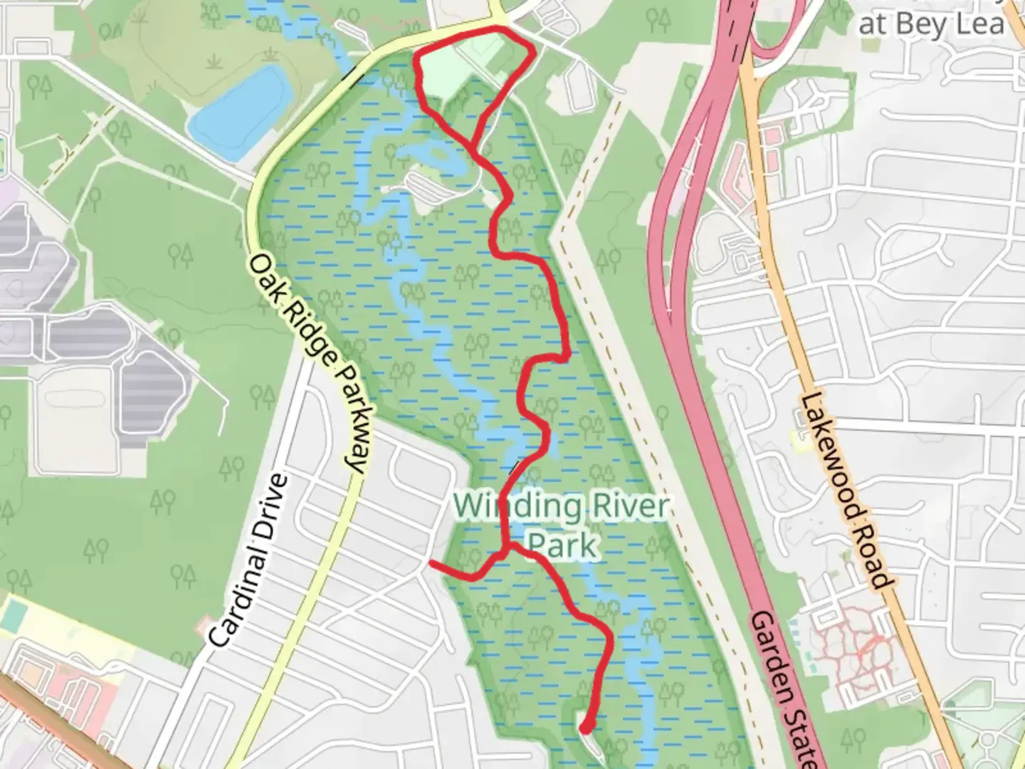 An image depicting the trail Walk along Toms River - Deer Chase Manor and its surrounding area.
