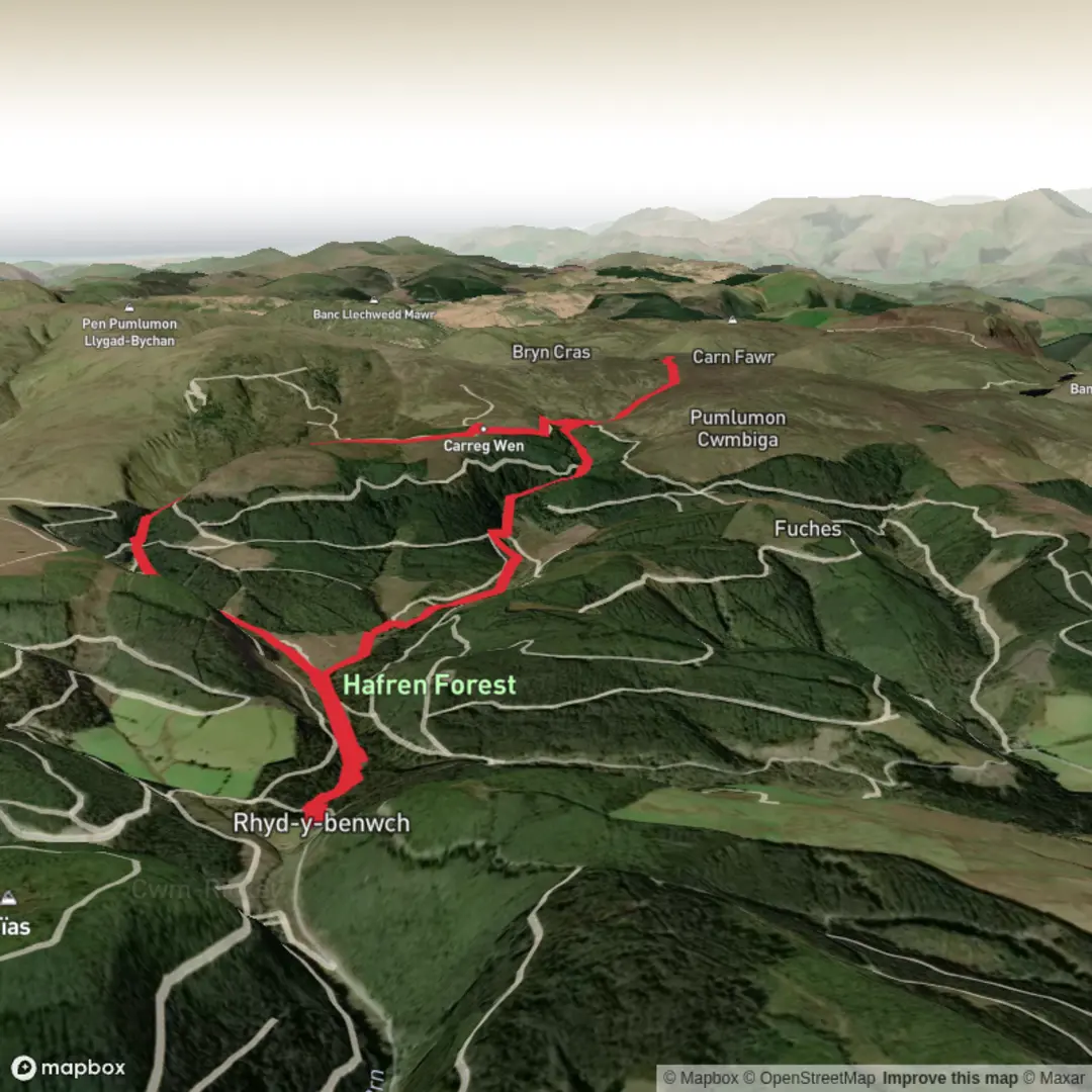 An image depicting the trail Hafron Forest & the Source of the Severn - Upper Limits UK and its surrounding area.