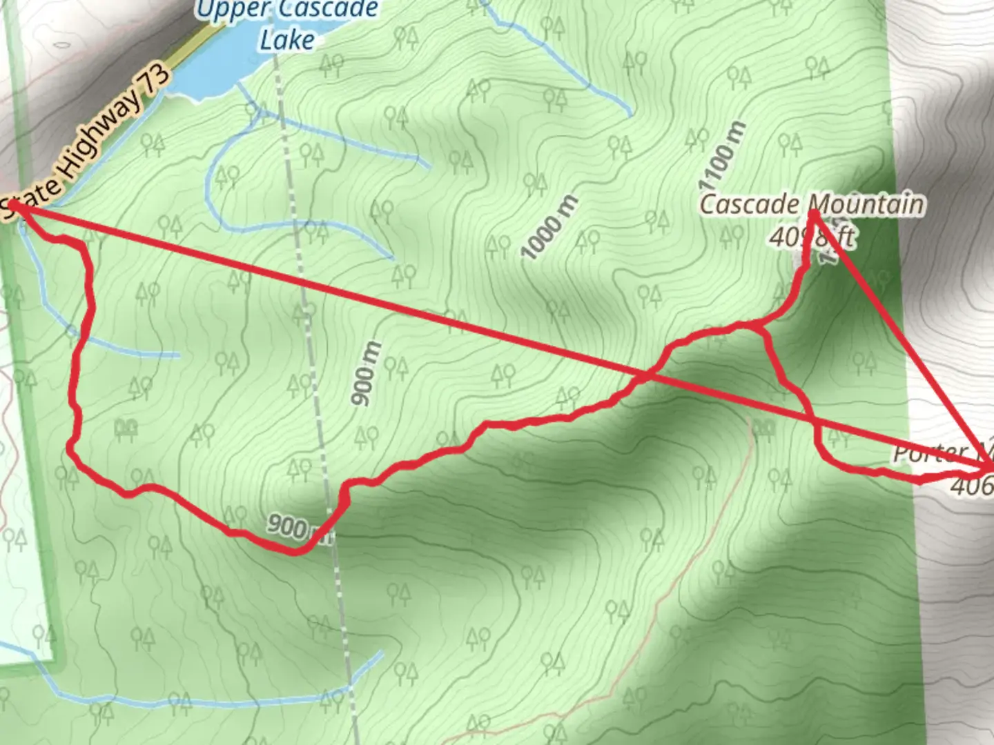 An image depicting the trail Cascade Mountain and Porter Mountain Trail and its surrounding area.