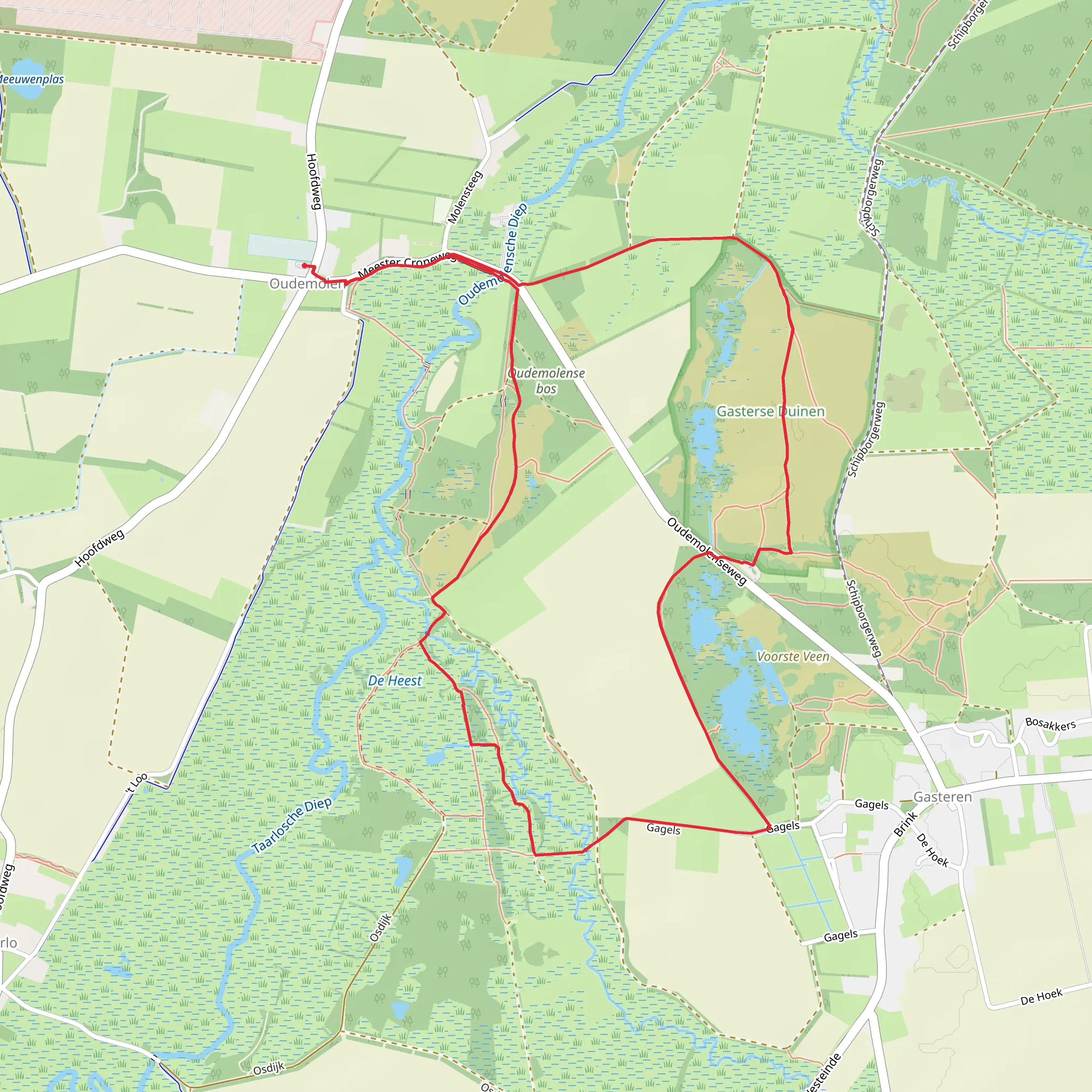 Oudemolense Veld, Gasterse Duinen and Achter t Veen Loop mobile static map